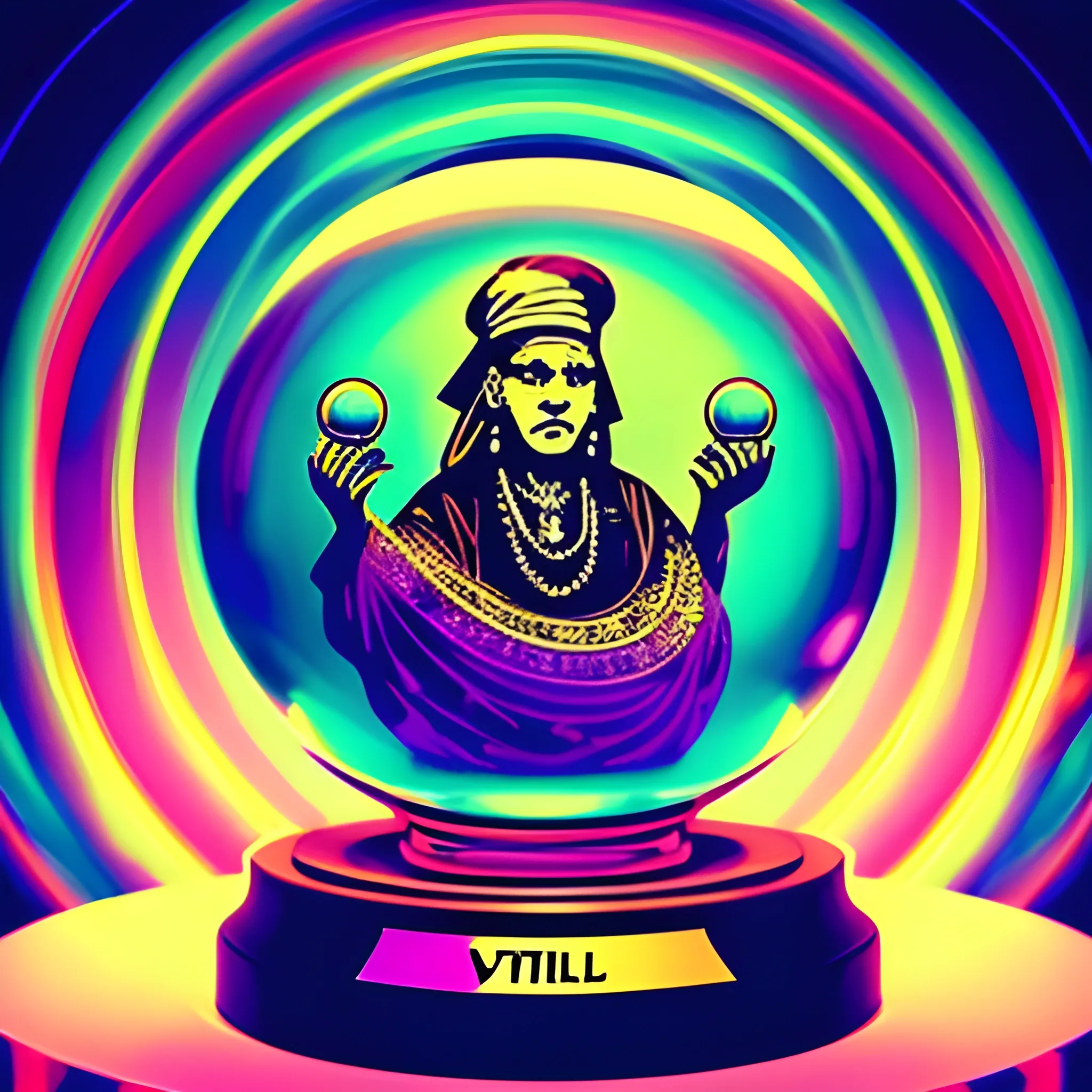 Fortune teller with a crystal ball displaying a vynil
, Trippy