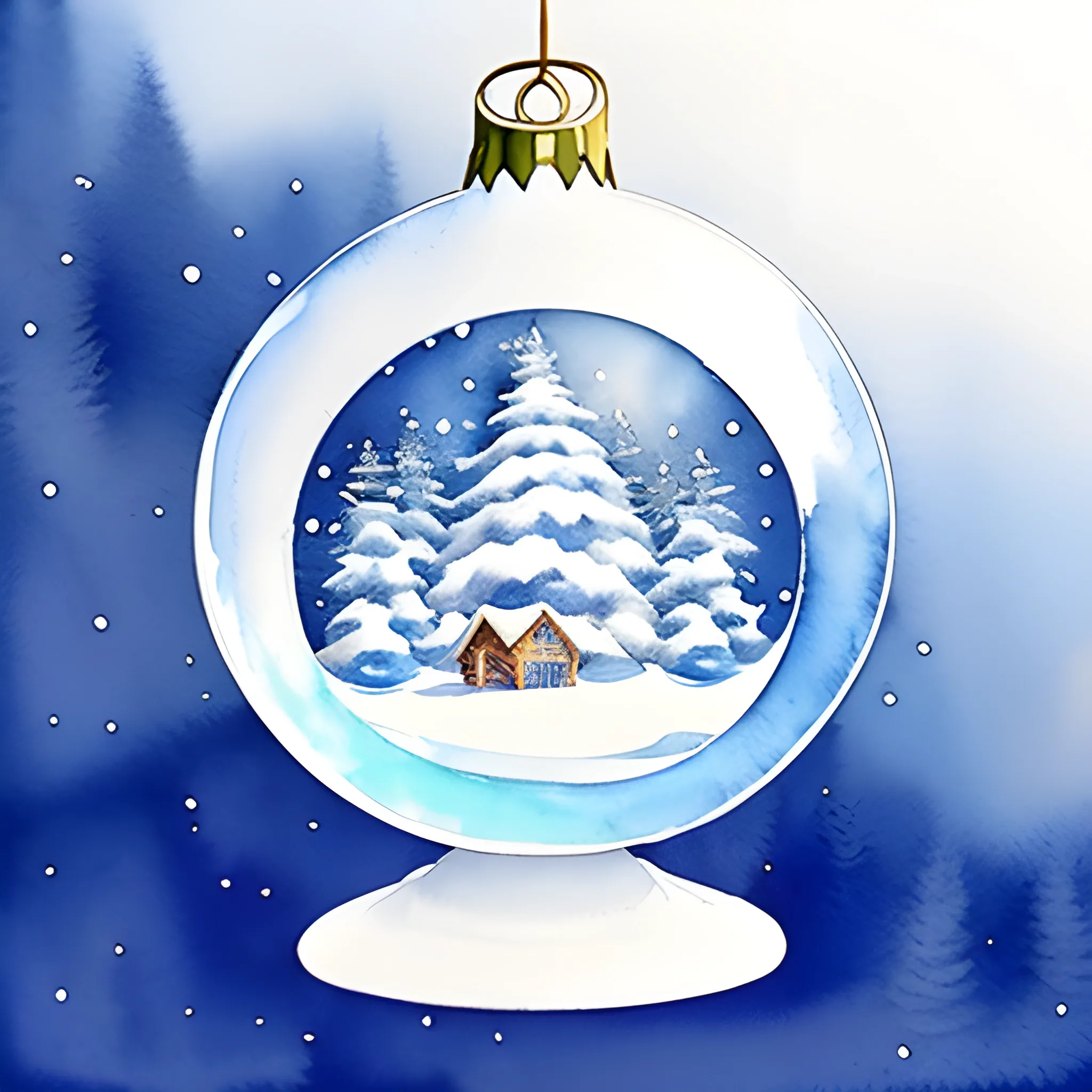 Create a mesmerizing watercolor illustration of a Christmas crystal ball seated on a simple white base. Keep the exterior pristine with no added details. Within the crystal ball, paint a tranquil scene featuring a snow-covered tree and elements evoking the North Pole. Use the unique texture of watercolors to infuse warmth and enchantment into the artwork. Let your artistic creativity shine as you breathe life into this delightful Christmas sphere!