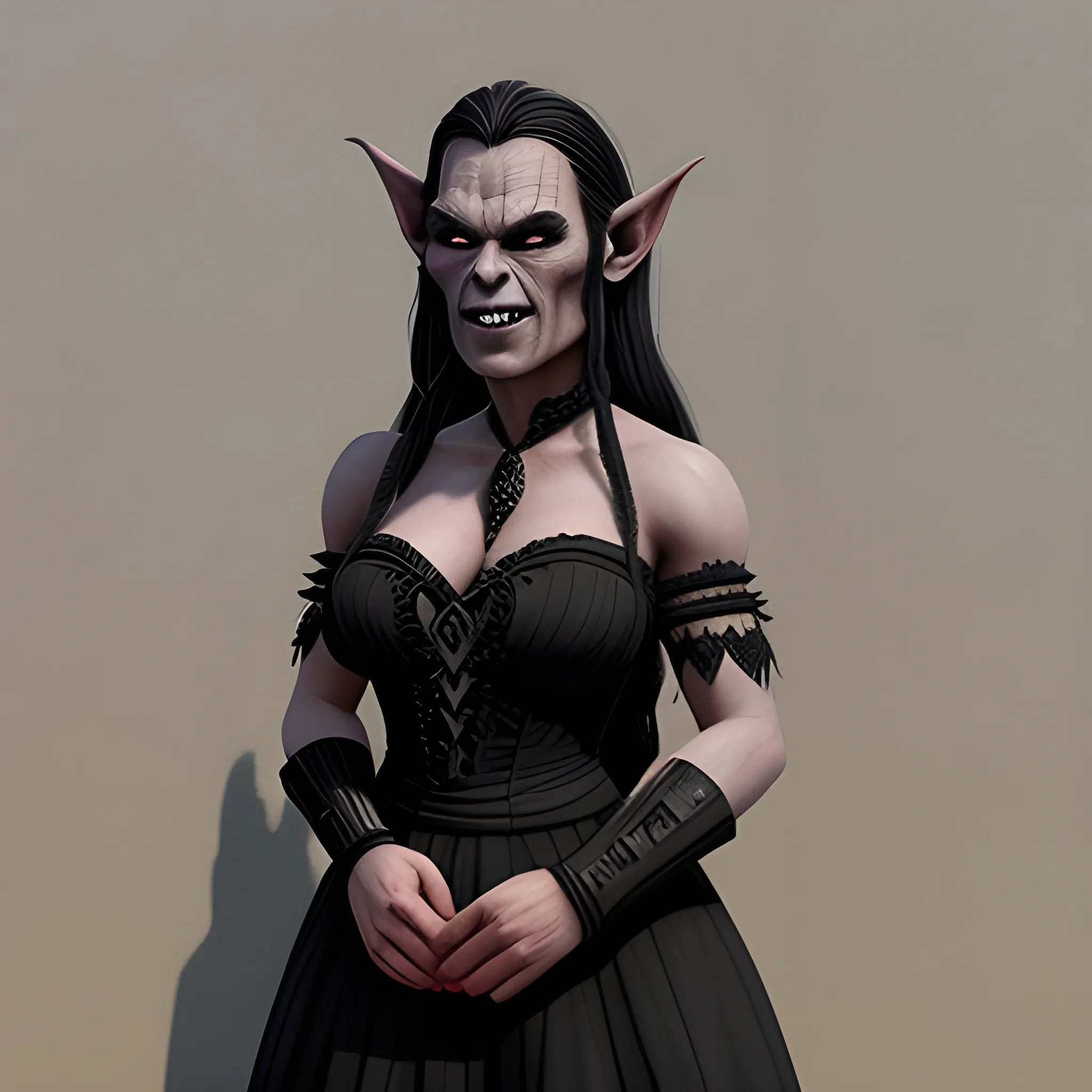 beautiful orc in a black dress