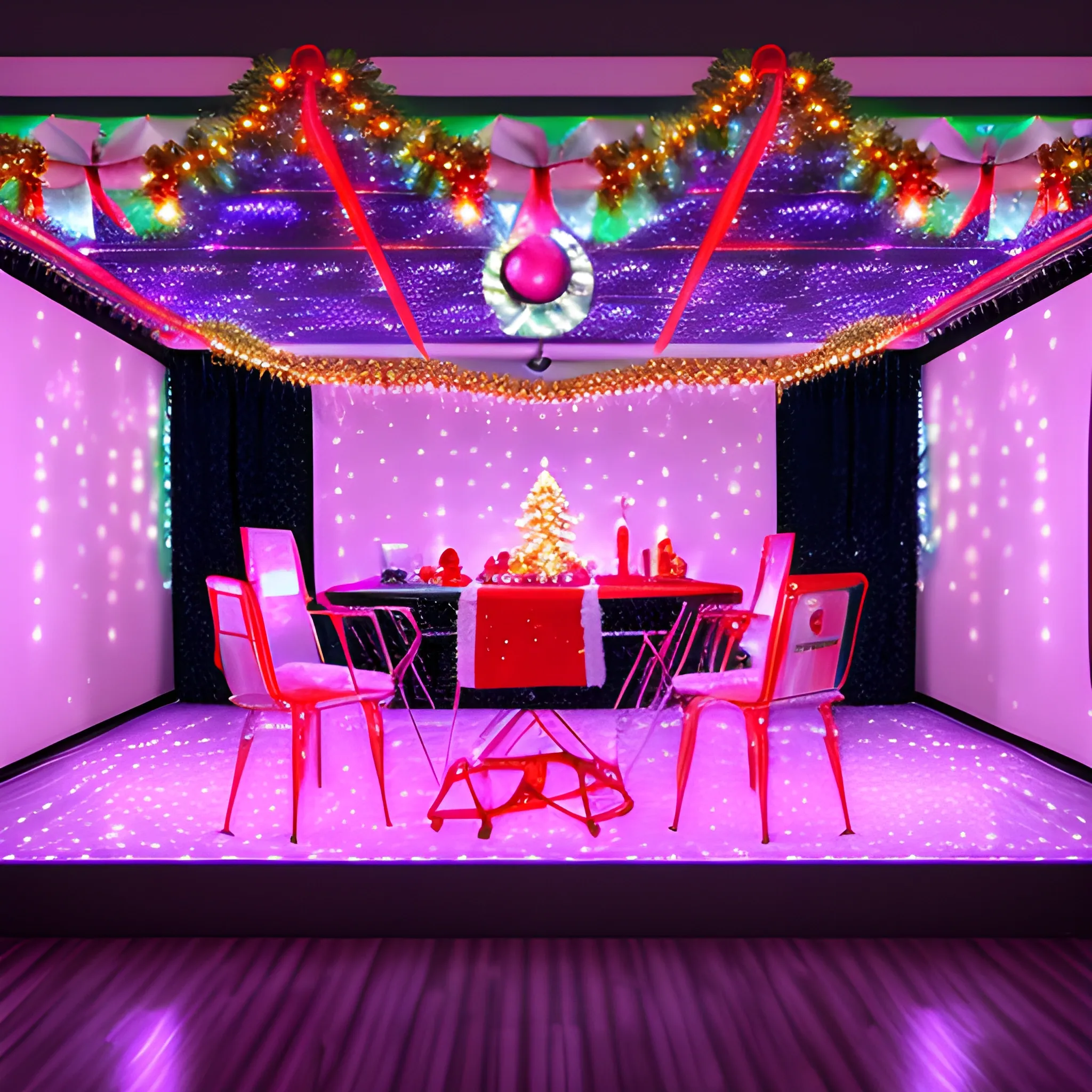 Liminal space disco with christmas decorations