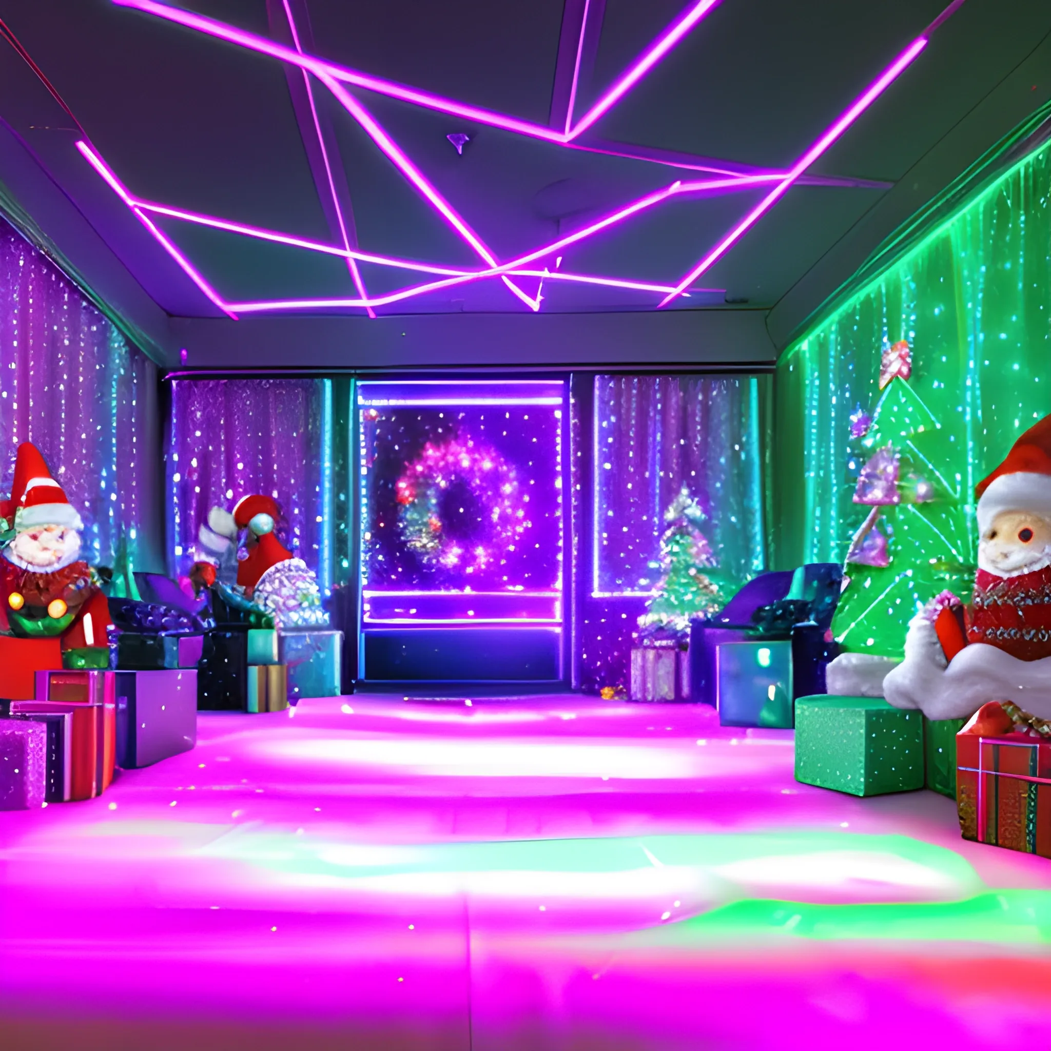 Liminal space disco with christmas decorations