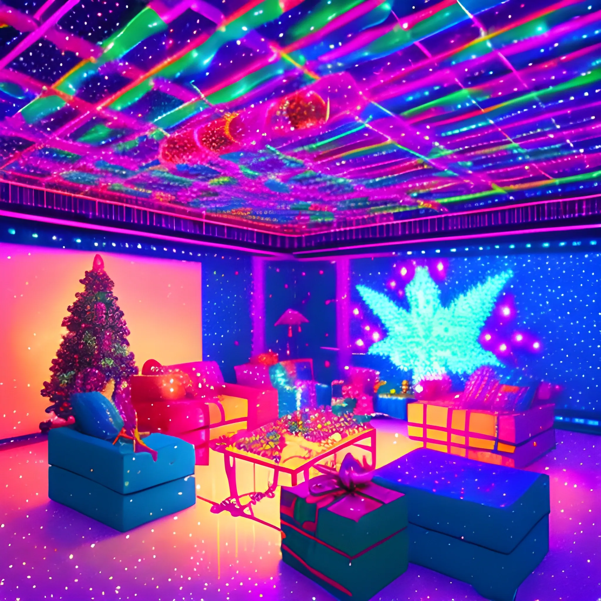 Liminal space disco with christmas decorations