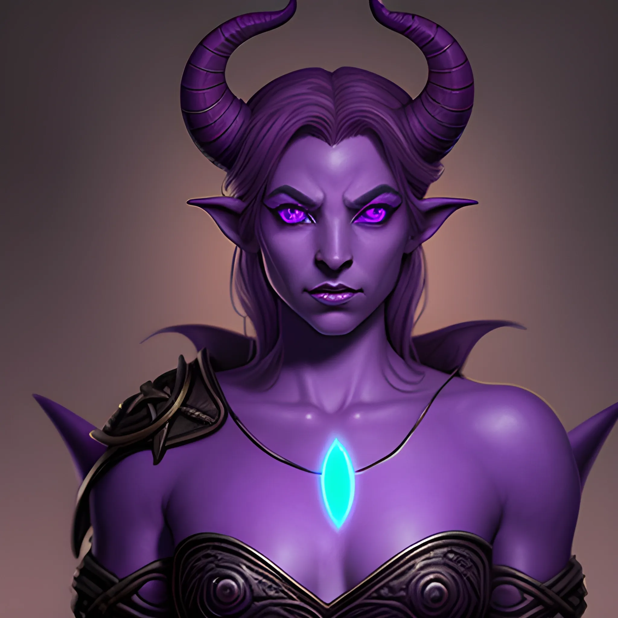 high definition, realistic, D&D, purple female tiefling with glowing eyes