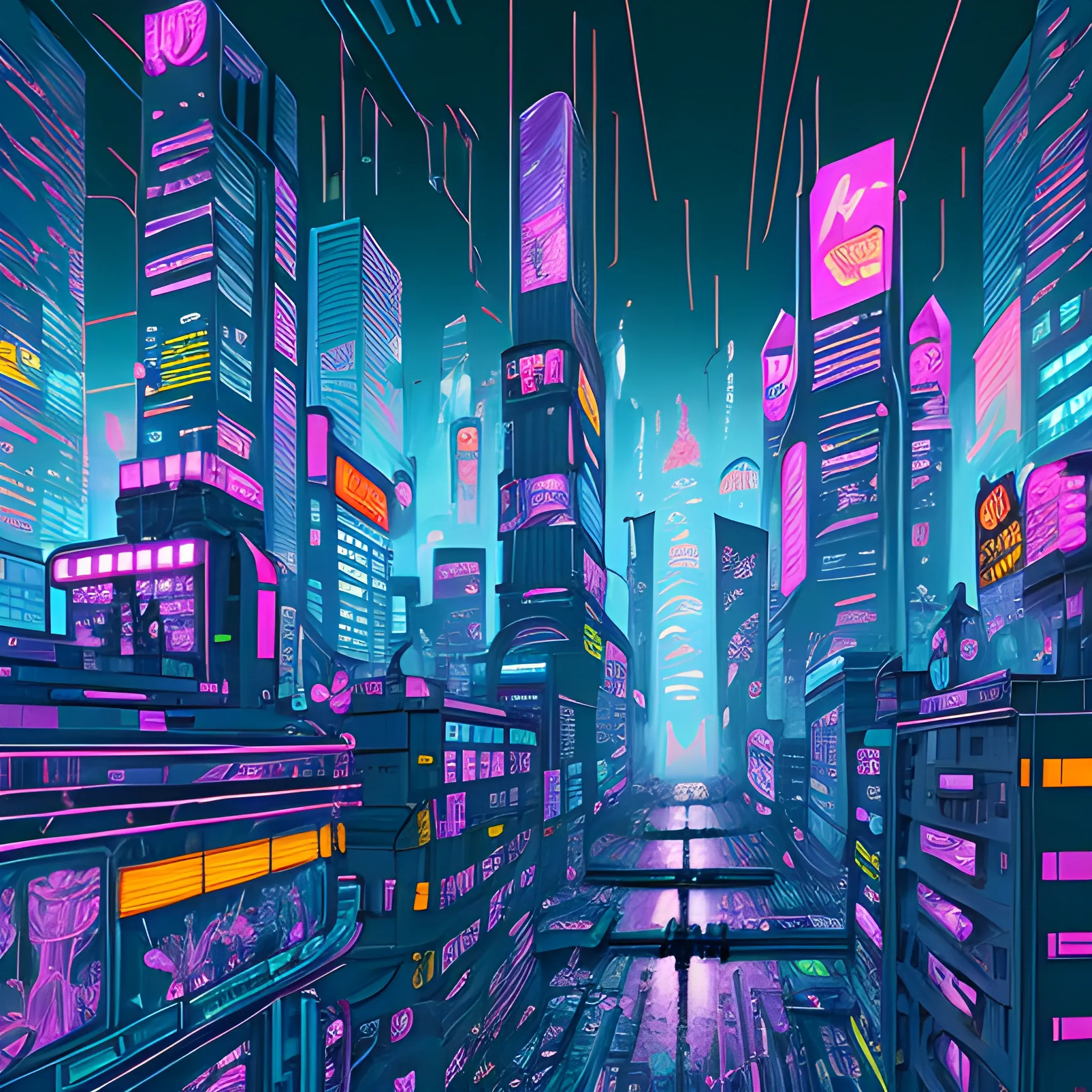 Big city, cyberpunk, Cartoon