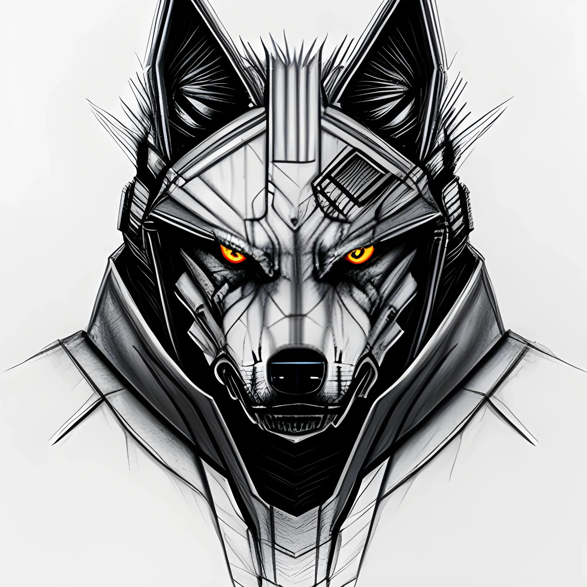 An angry Cyberpunk wolf, Pencil Sketch - Arthub.ai