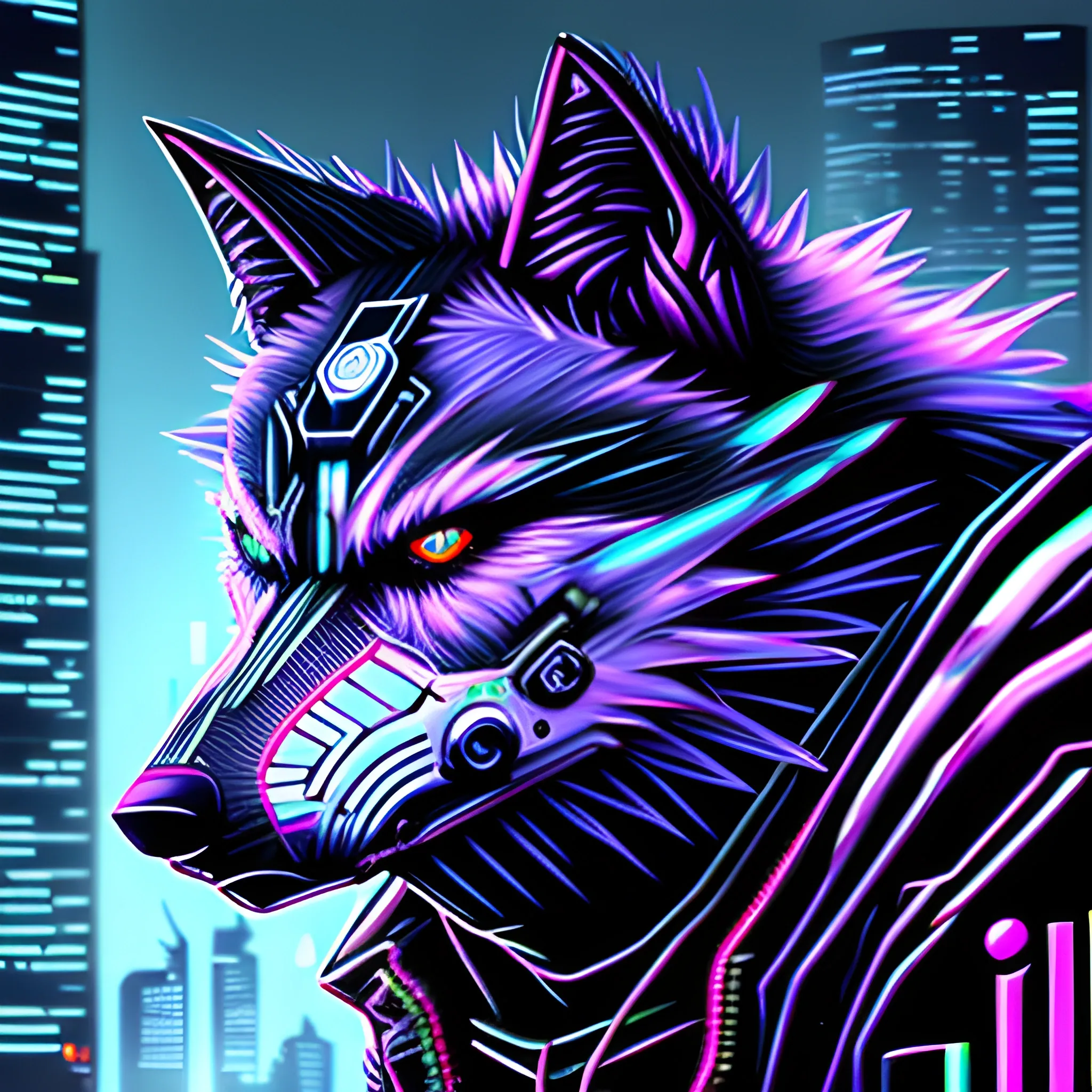 An Angry Cyberpunk Wolf Trippy Arthub ai