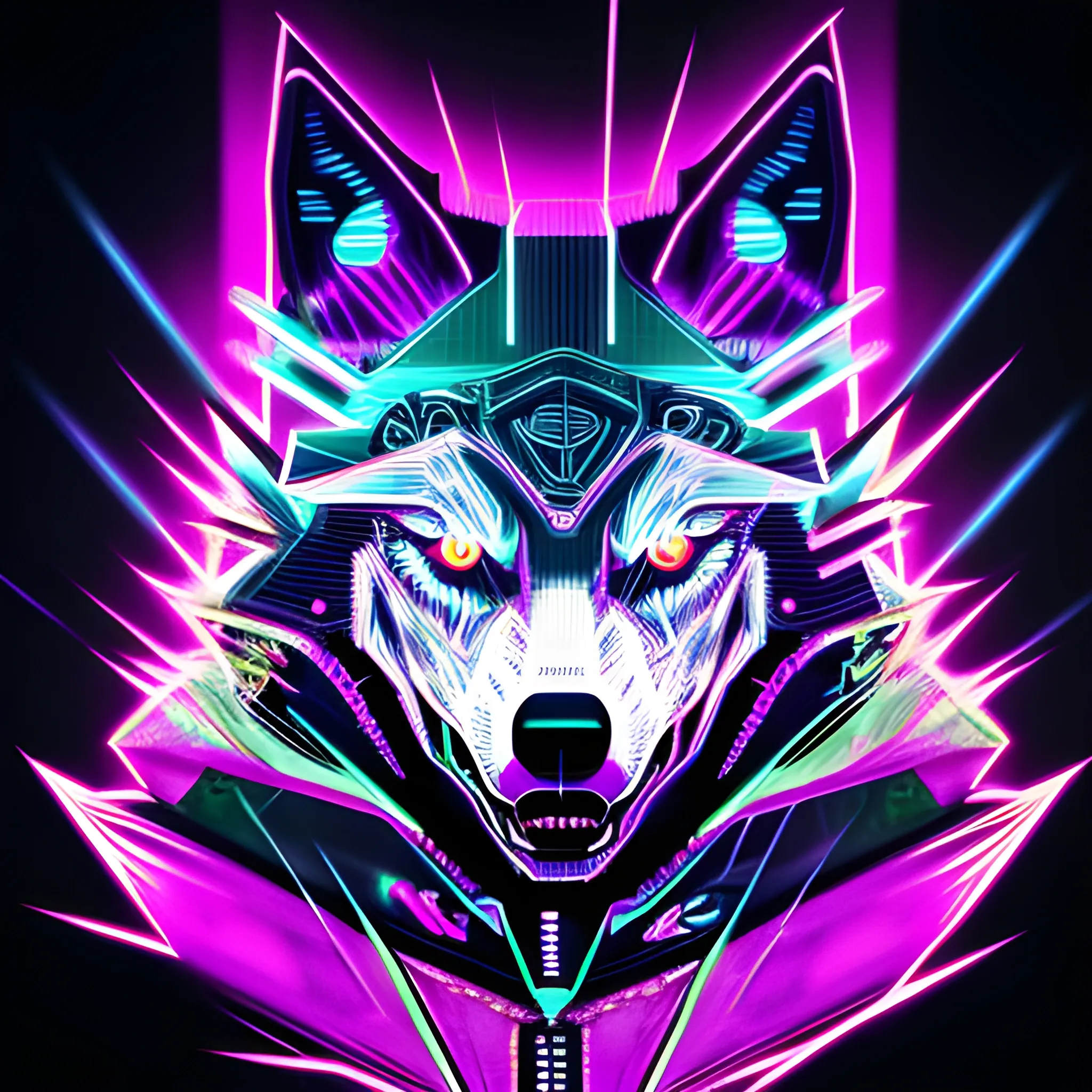 An angry Cyberpunk wolf, Trippy