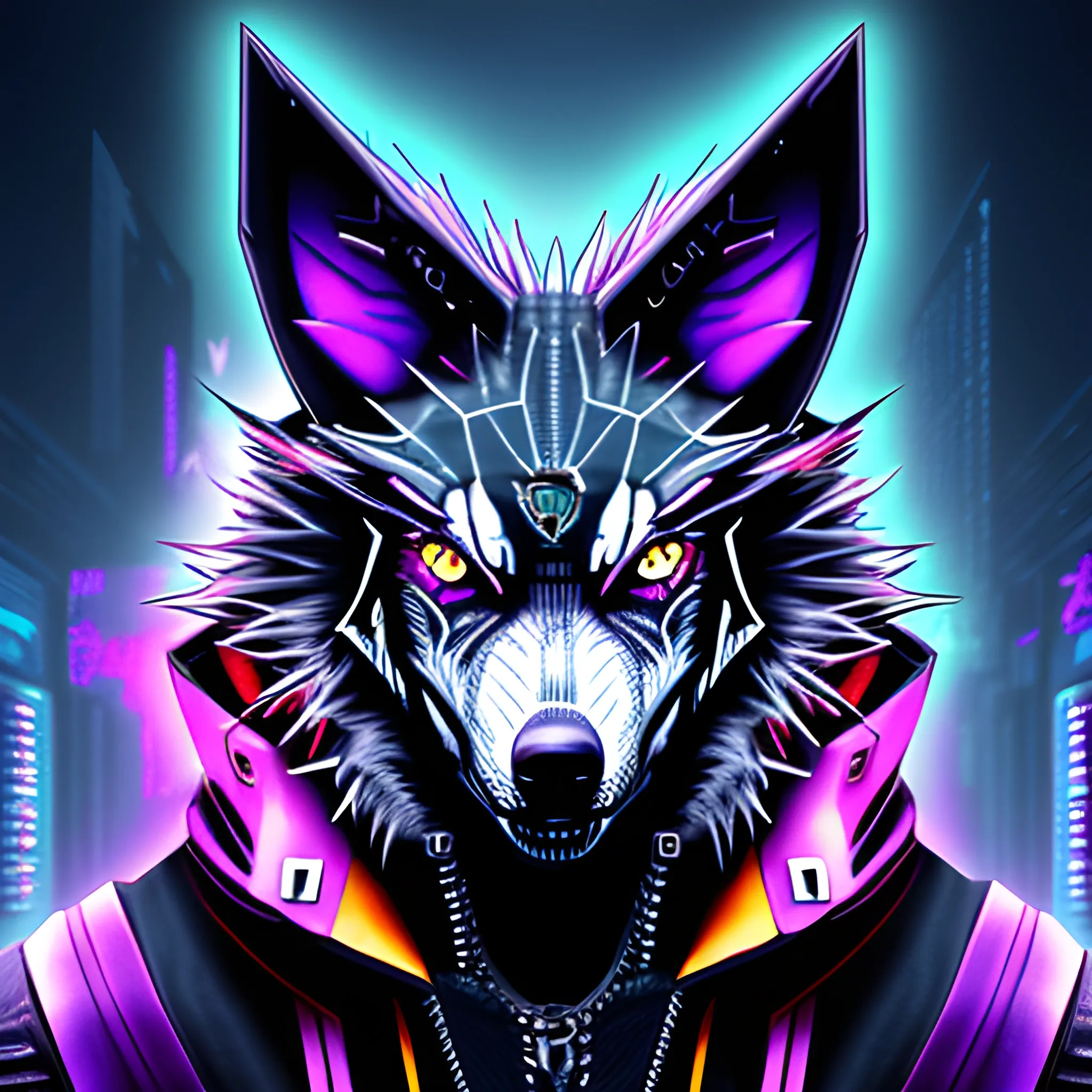 An angry Cyberpunk wolf, Trippy