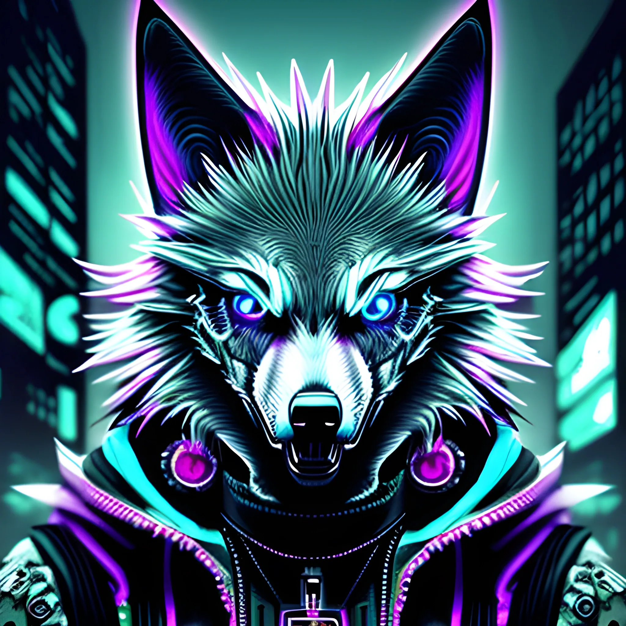 An angry Cyberpunk wolf, Trippy - Arthub.ai