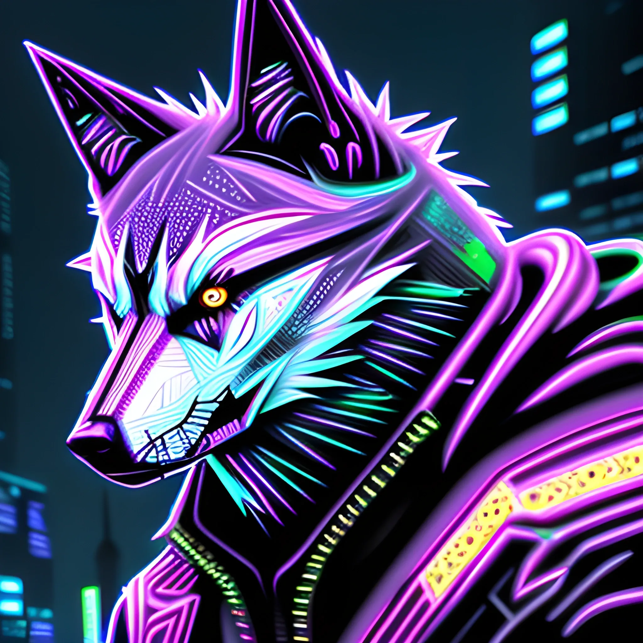 An angry Cyberpunk wolf, Trippy - Arthub.ai