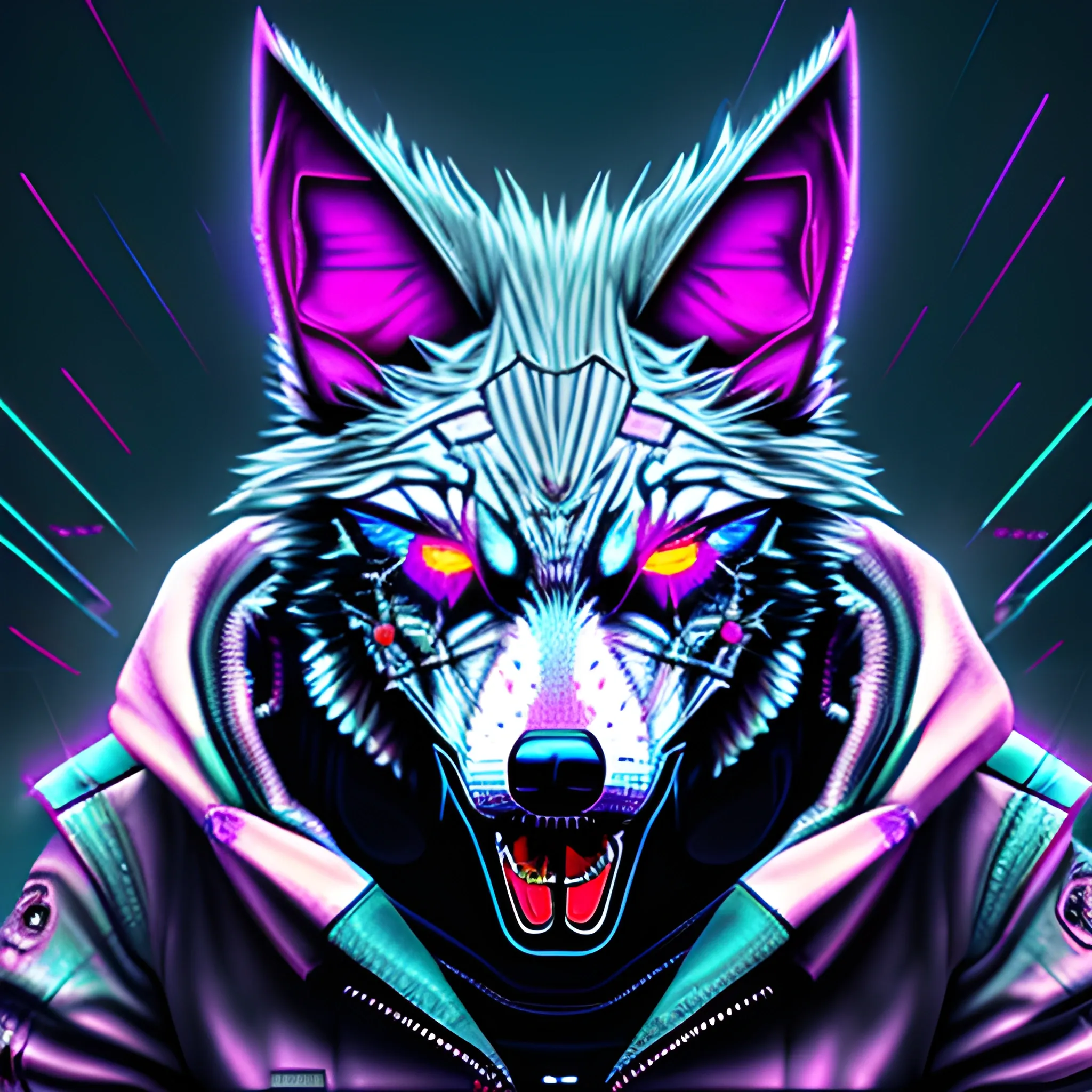 An angry Cyberpunk wolf, Trippy - Arthub.ai