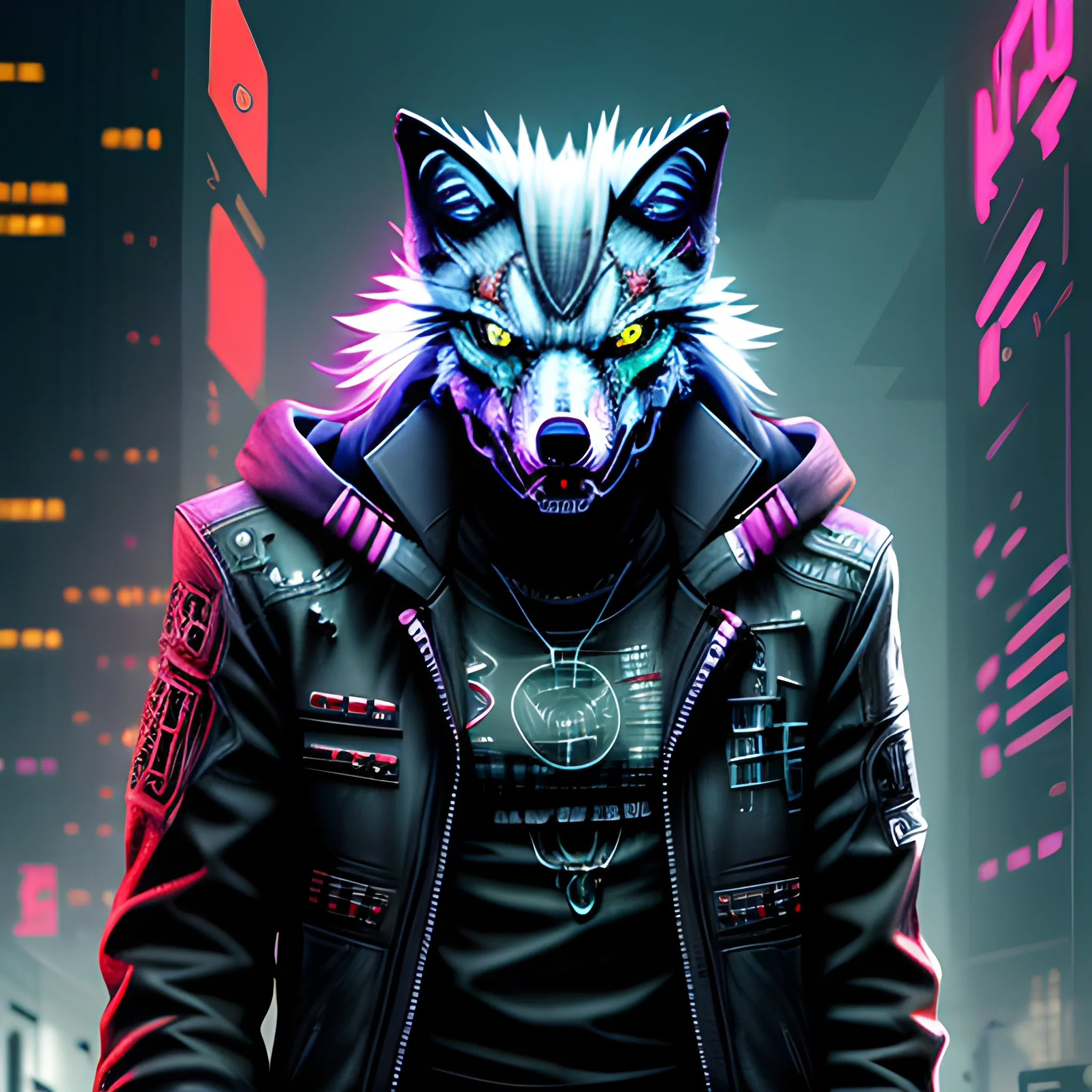 An angry Cyberpunk wolf