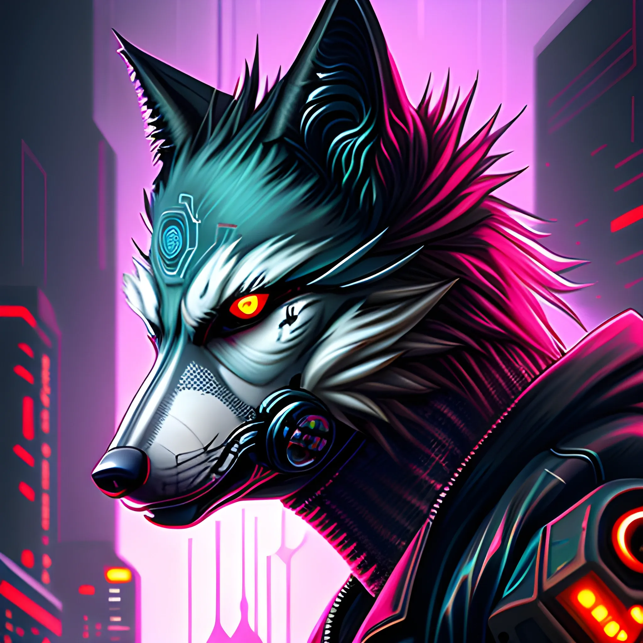 An Angry Cyberpunk Wolf Arthub ai