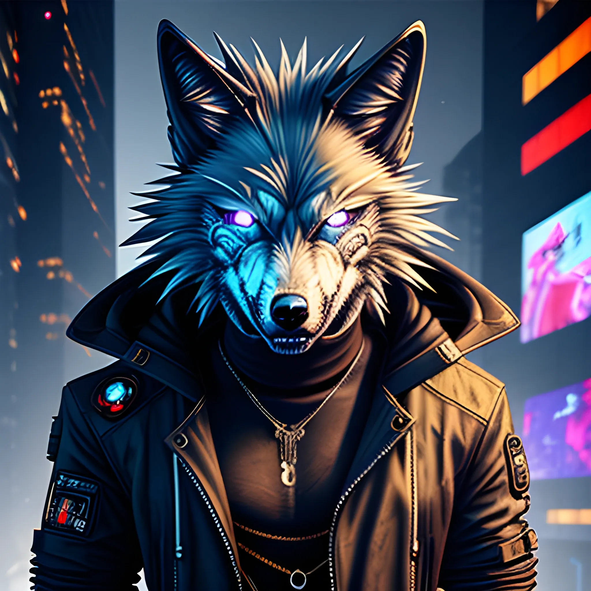 An angry Cyberpunk wolf