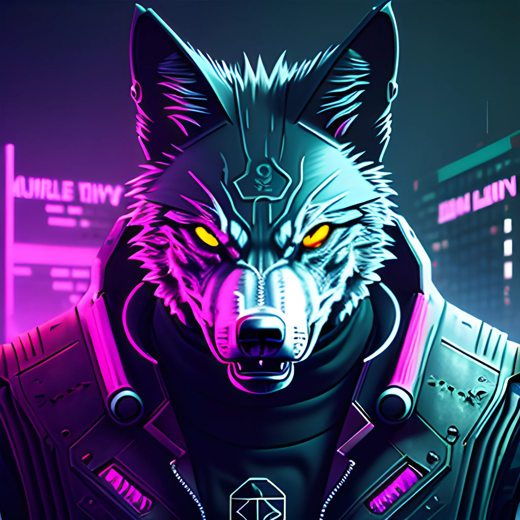 An angry cyberpunk wolf logo