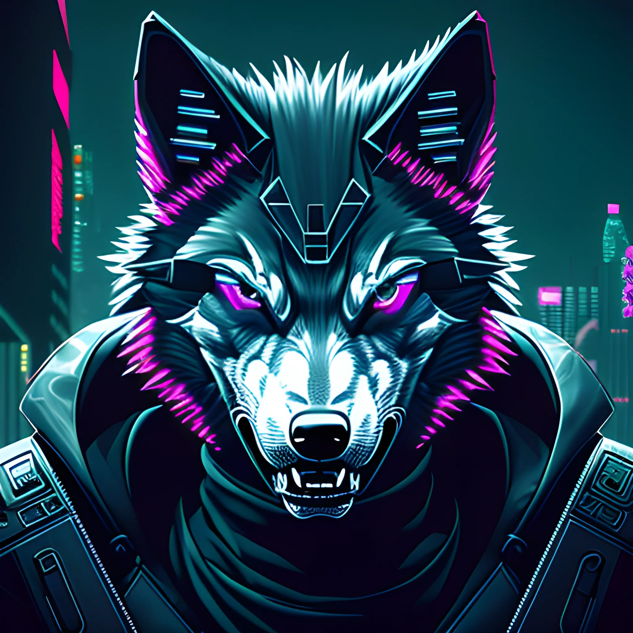 An angry cyberpunk wolf logo