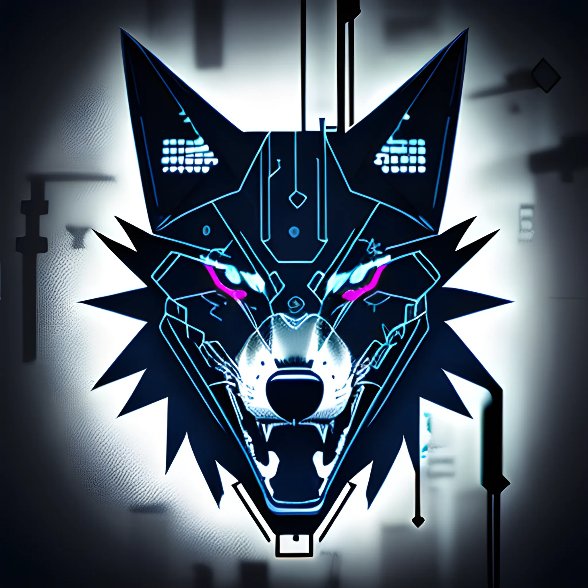 An angry cyberpunk wolf logo