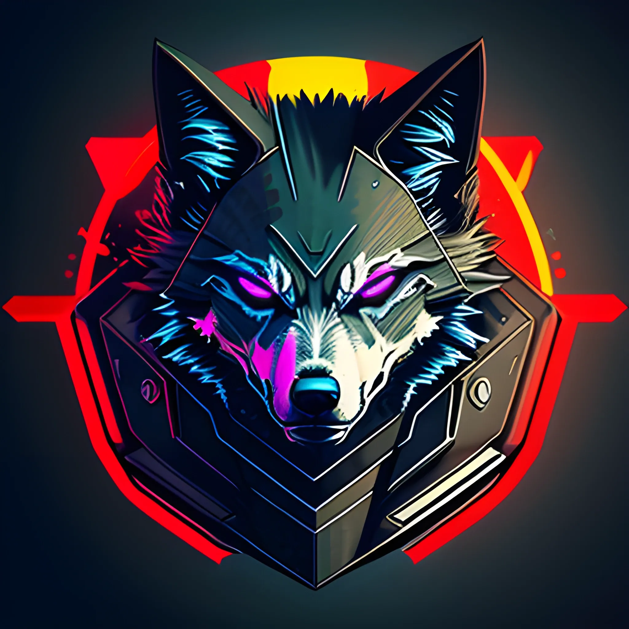 An angry cyberpunk wolf logo