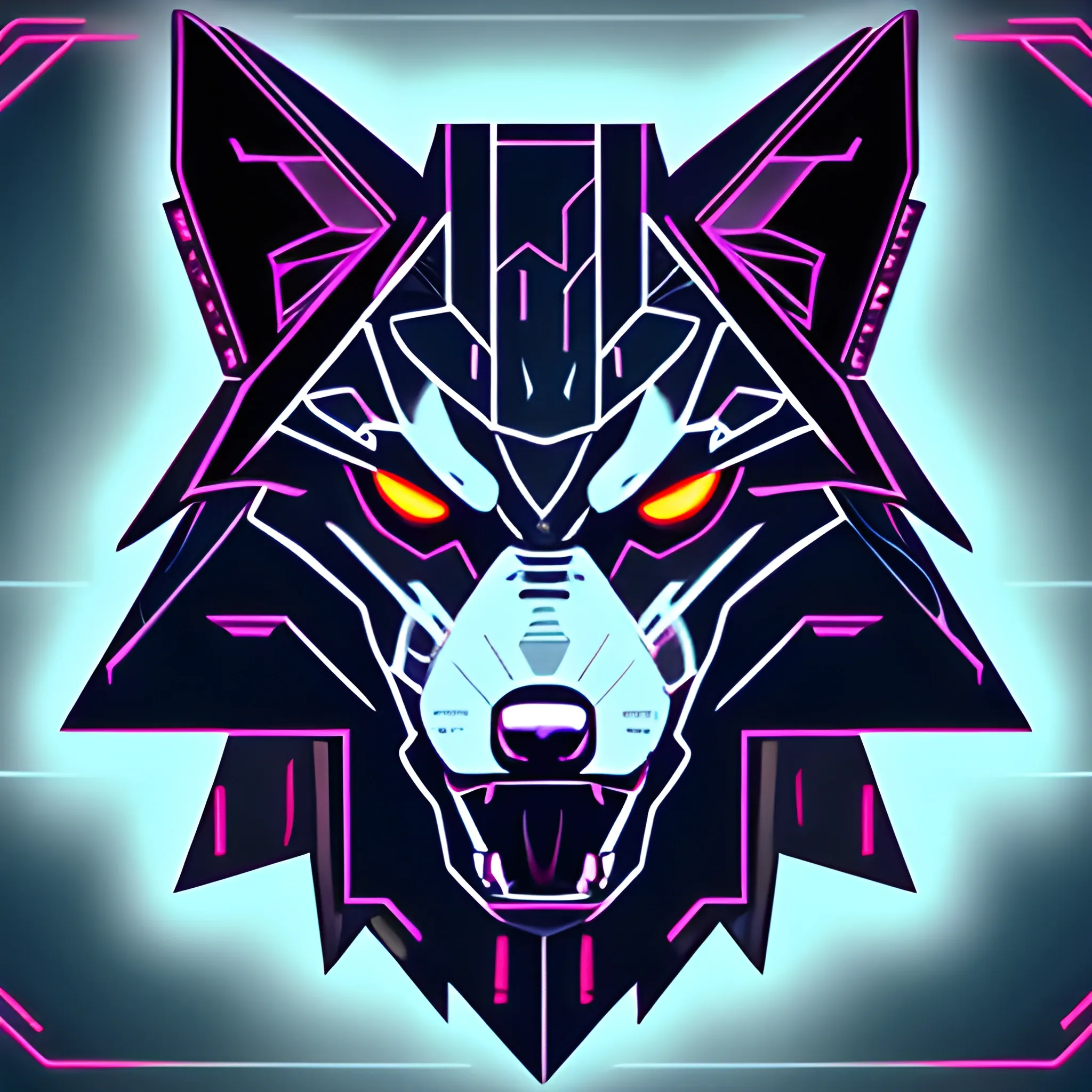 An angry cyberpunk wolf logo