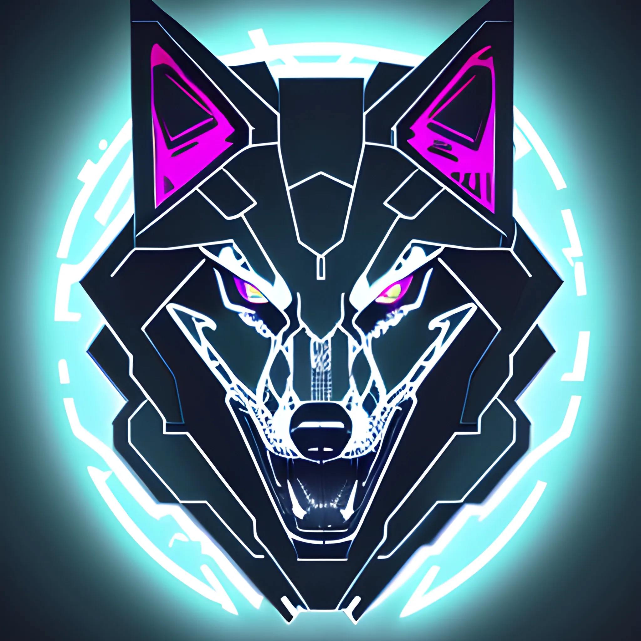 An angry cyberpunk wolf logo