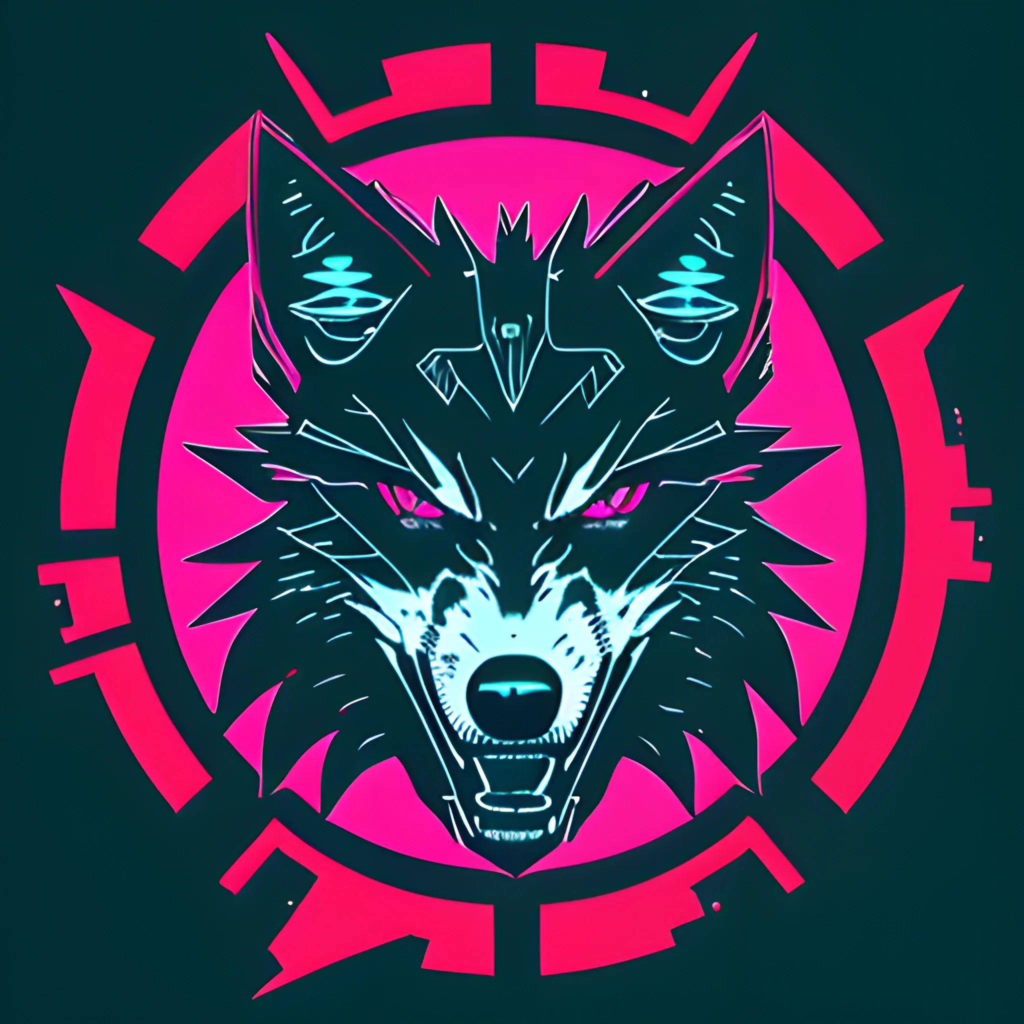 An angry cyberpunk wolf logo with the color #C1FF72 as a base color