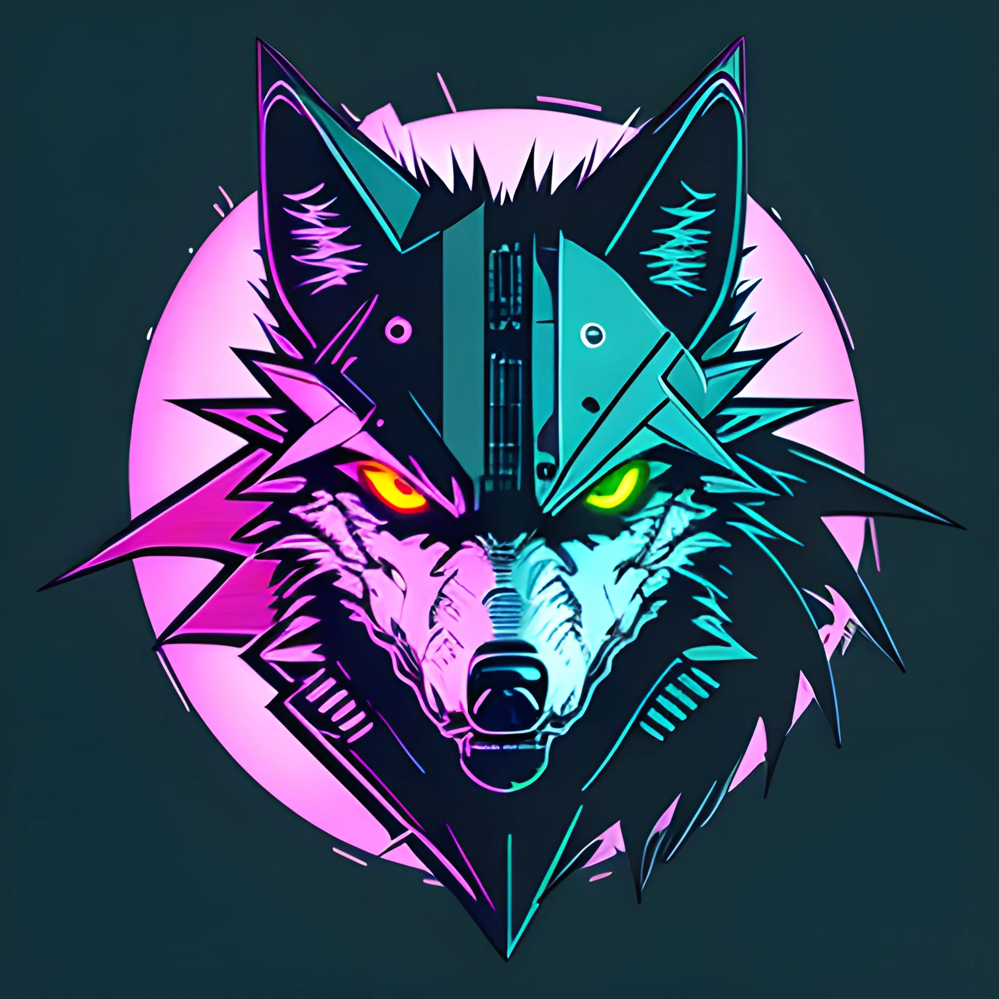 An angry cyberpunk wolf logo with the color #C1FF72 as a base color