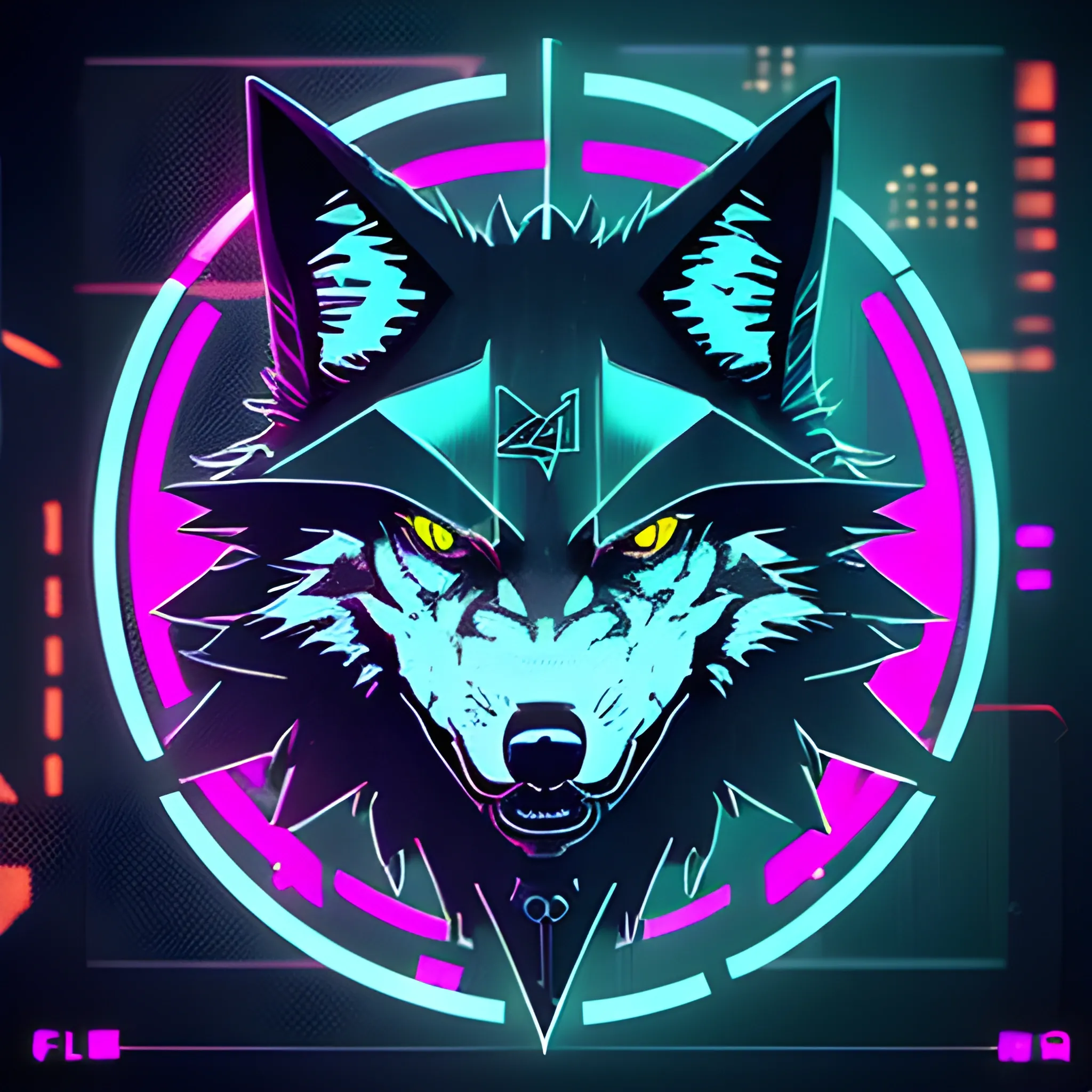 An angry cyberpunk wolf logo with an "A" at the background and the color #C1FF72 is the base color