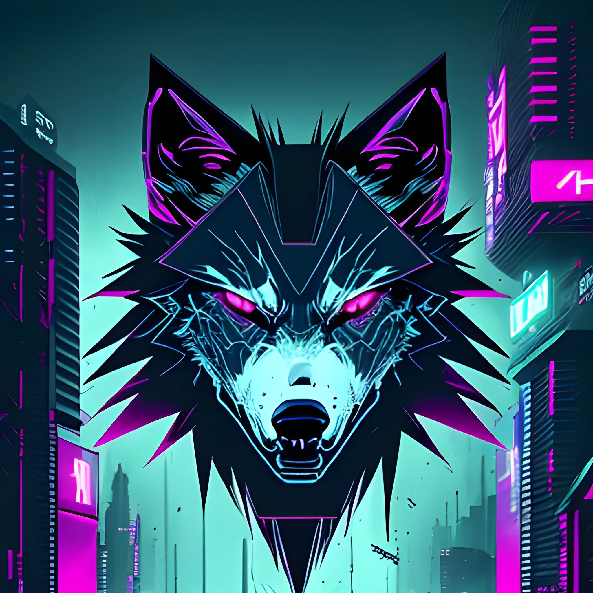 An angry cyberpunk wolf logo with an "A" at the background and the color #C1FF72 is the base color