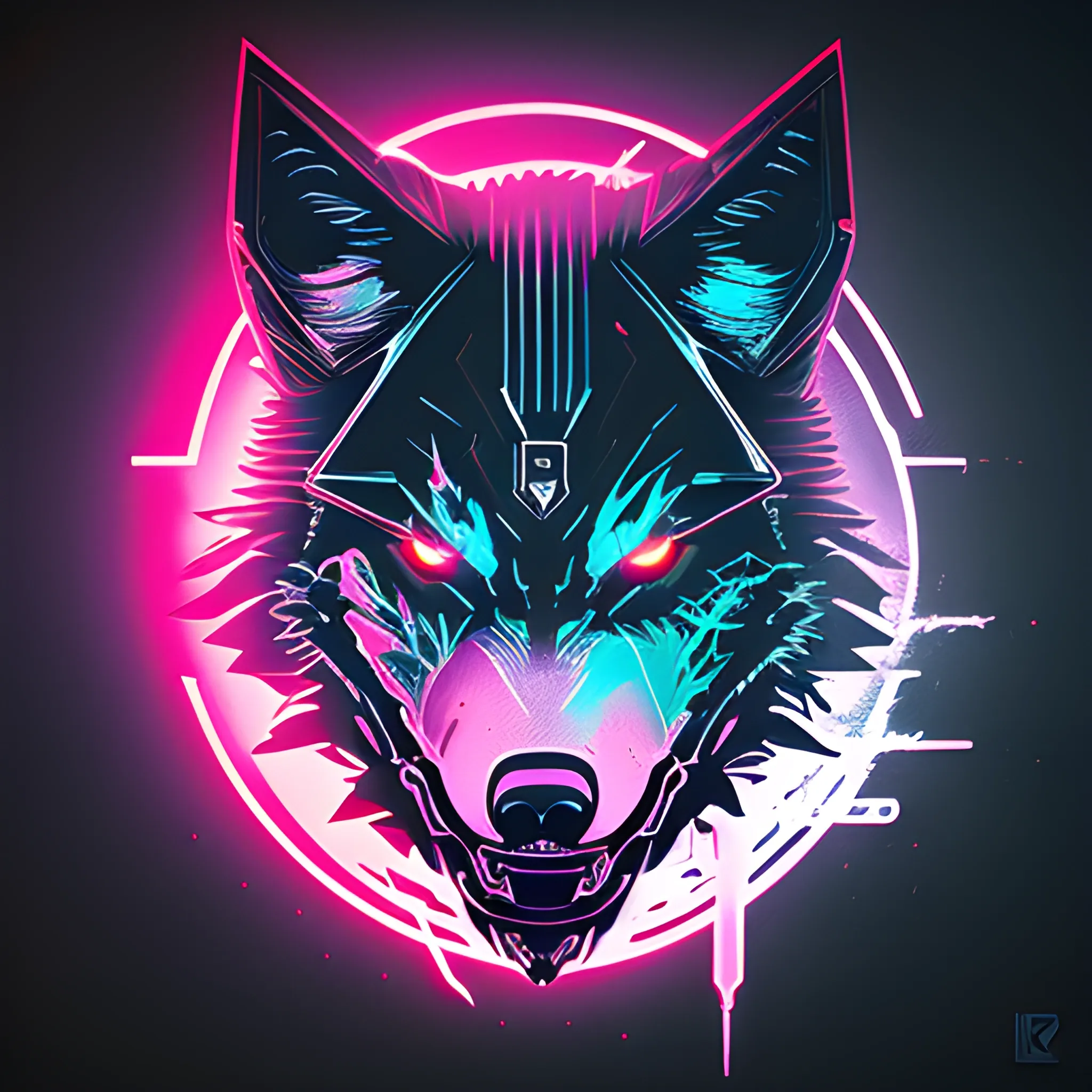 An angry cyberpunk wolf logo, using the color: #C1FF72