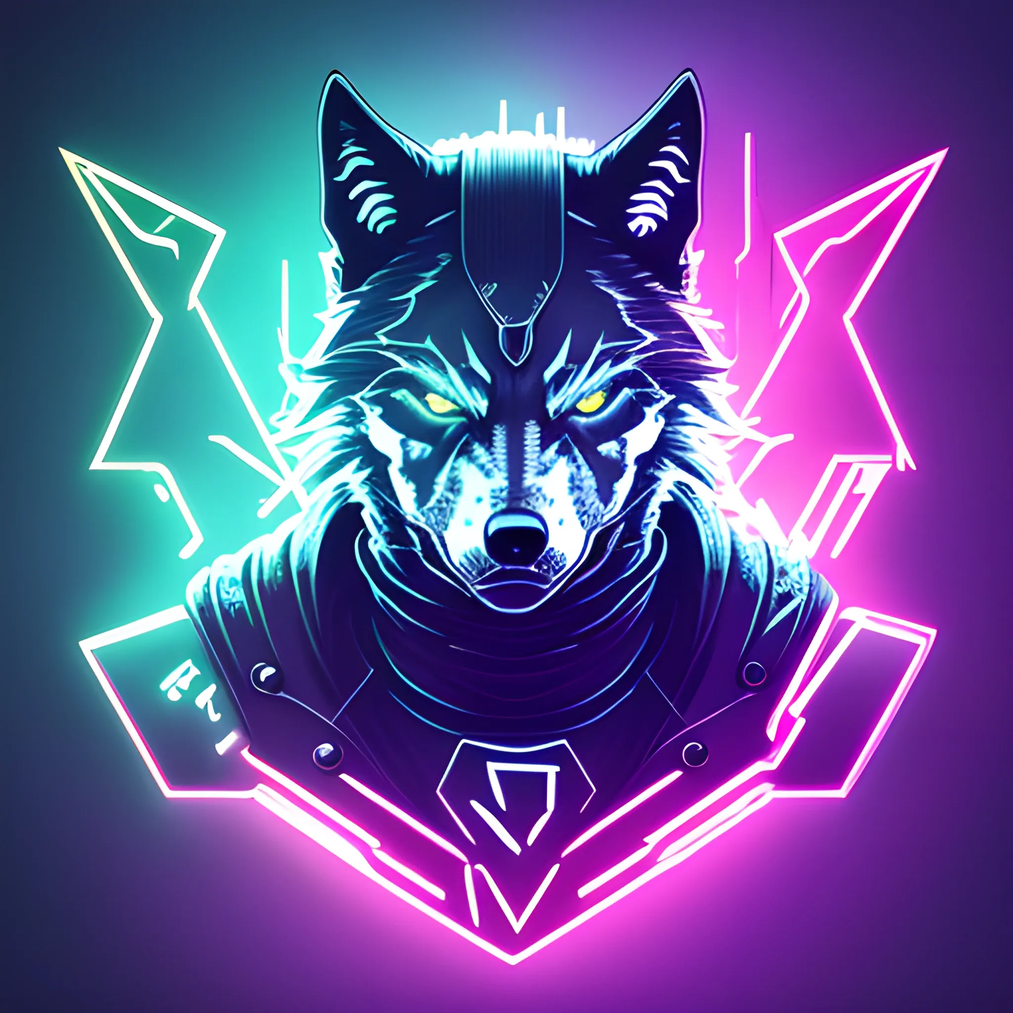 An angry cyberpunk wolf logo, using the #C1FF72 color - Arthub.ai