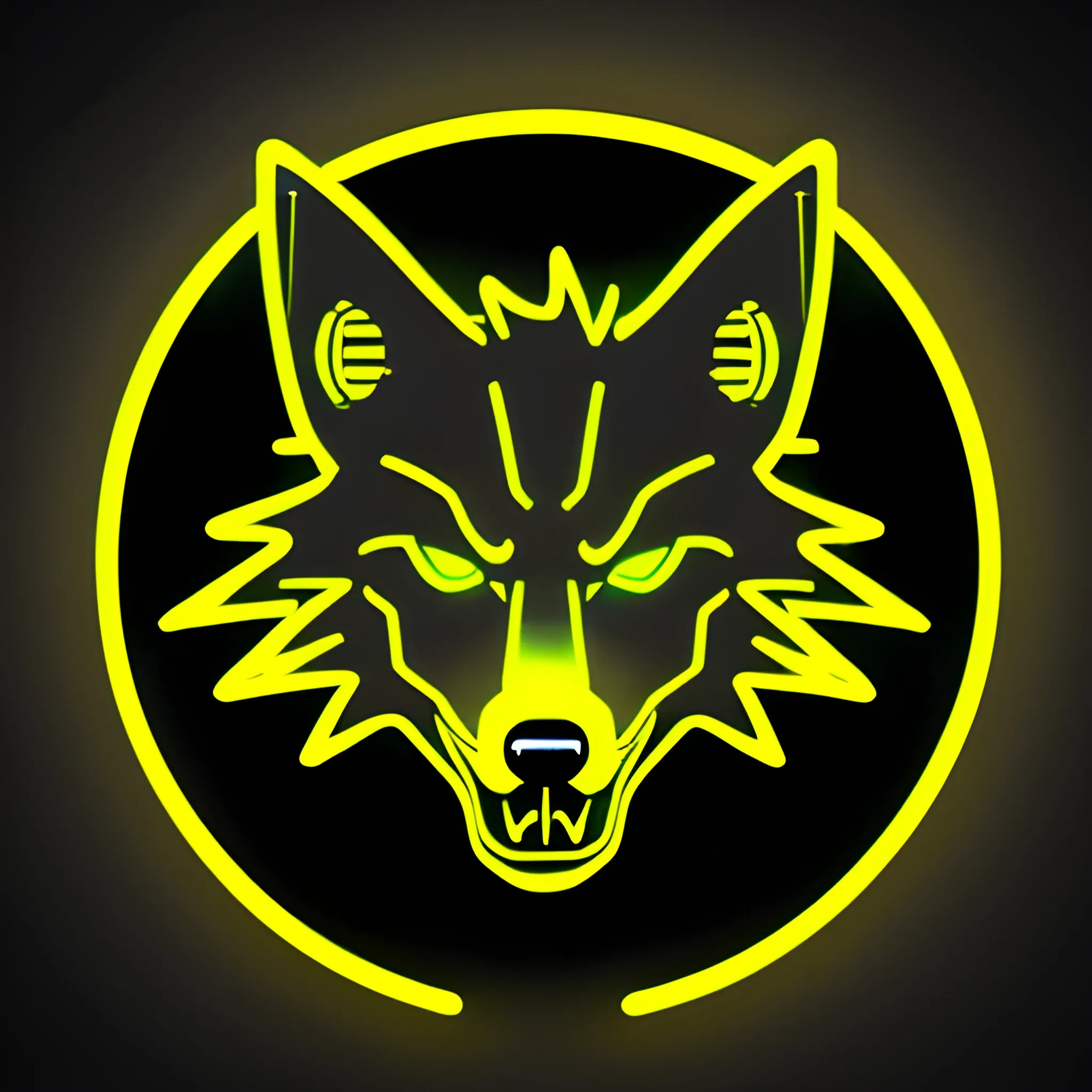 An angry cyberpunk wolf logo, using the yellow neon color