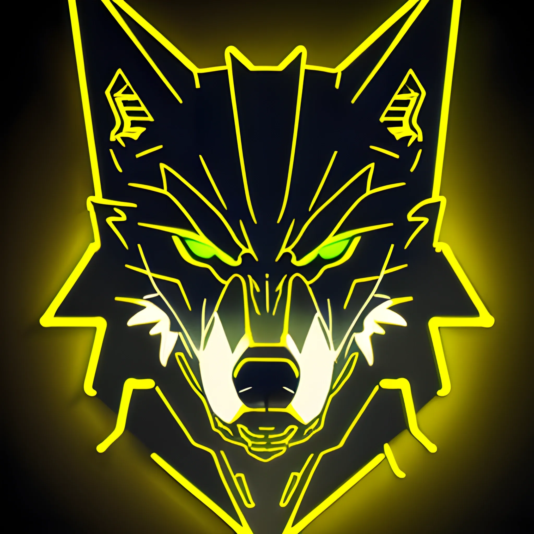 An angry cyberpunk wolf logo, using the yellow neon color