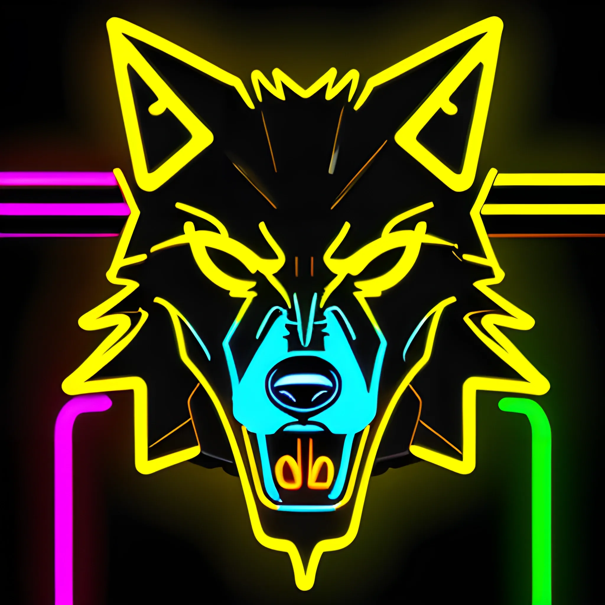 An angry cyberpunk wolf logo, using the yellow neon color