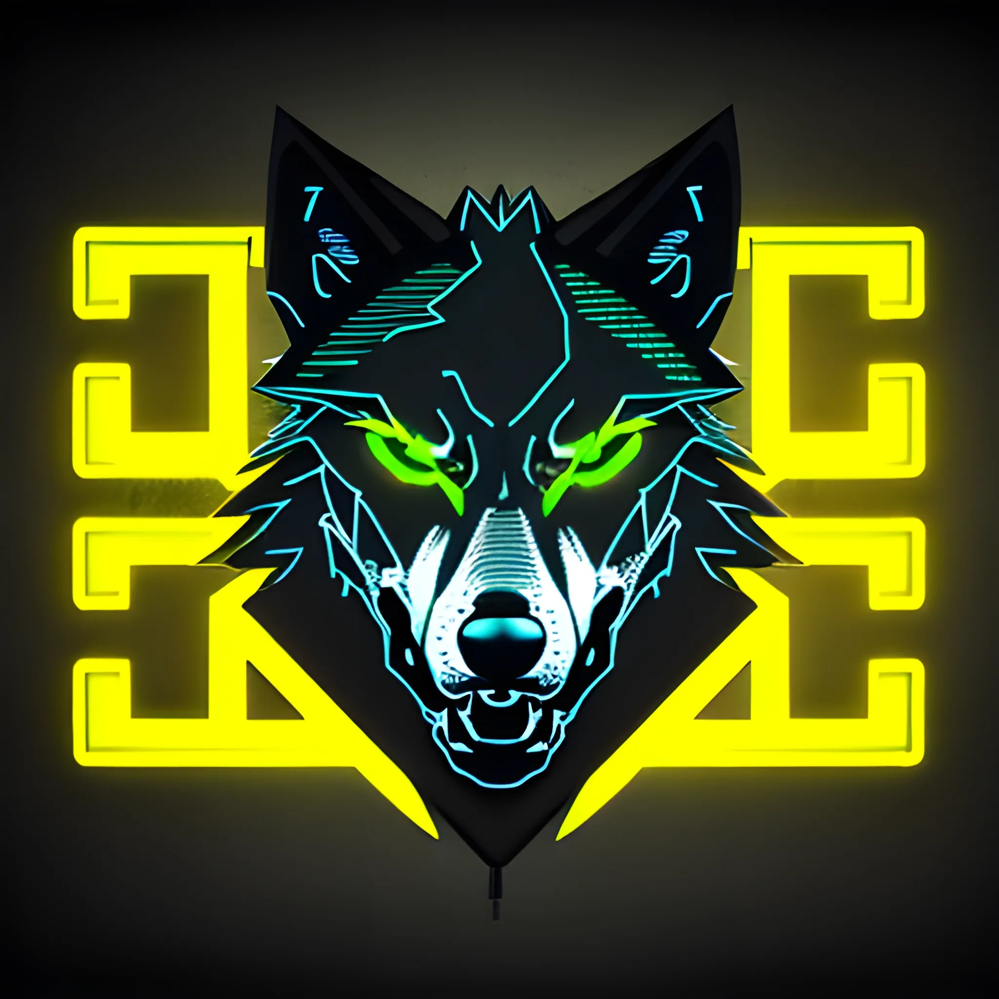 An angry cyberpunk wolf logo, using the yellow neon color