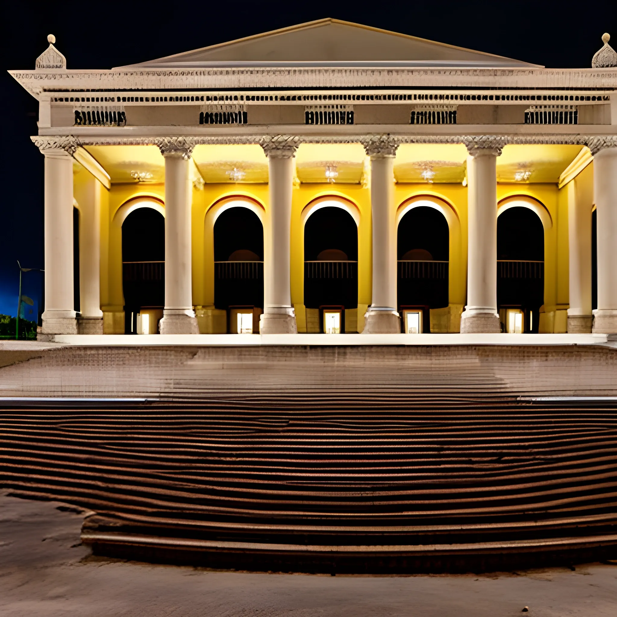 teatro nacional Eduardo brito en república dominicana, fuegos artificiales por motivo de reapertura, con un estilo moderno y futurista de las instalaciones del teatro,