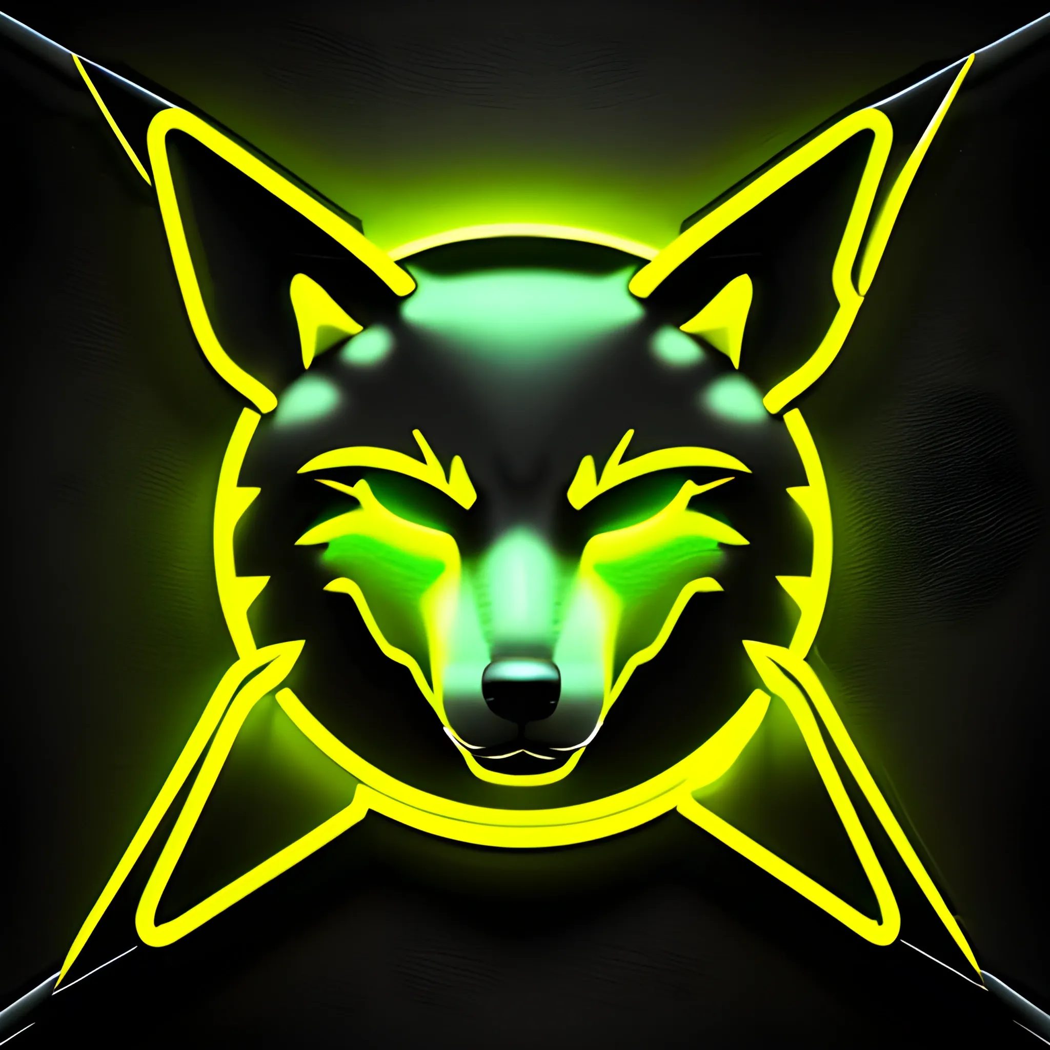An angry Matrix wolf logo with the letter "A" at the background, using the yellow neon color, 3D