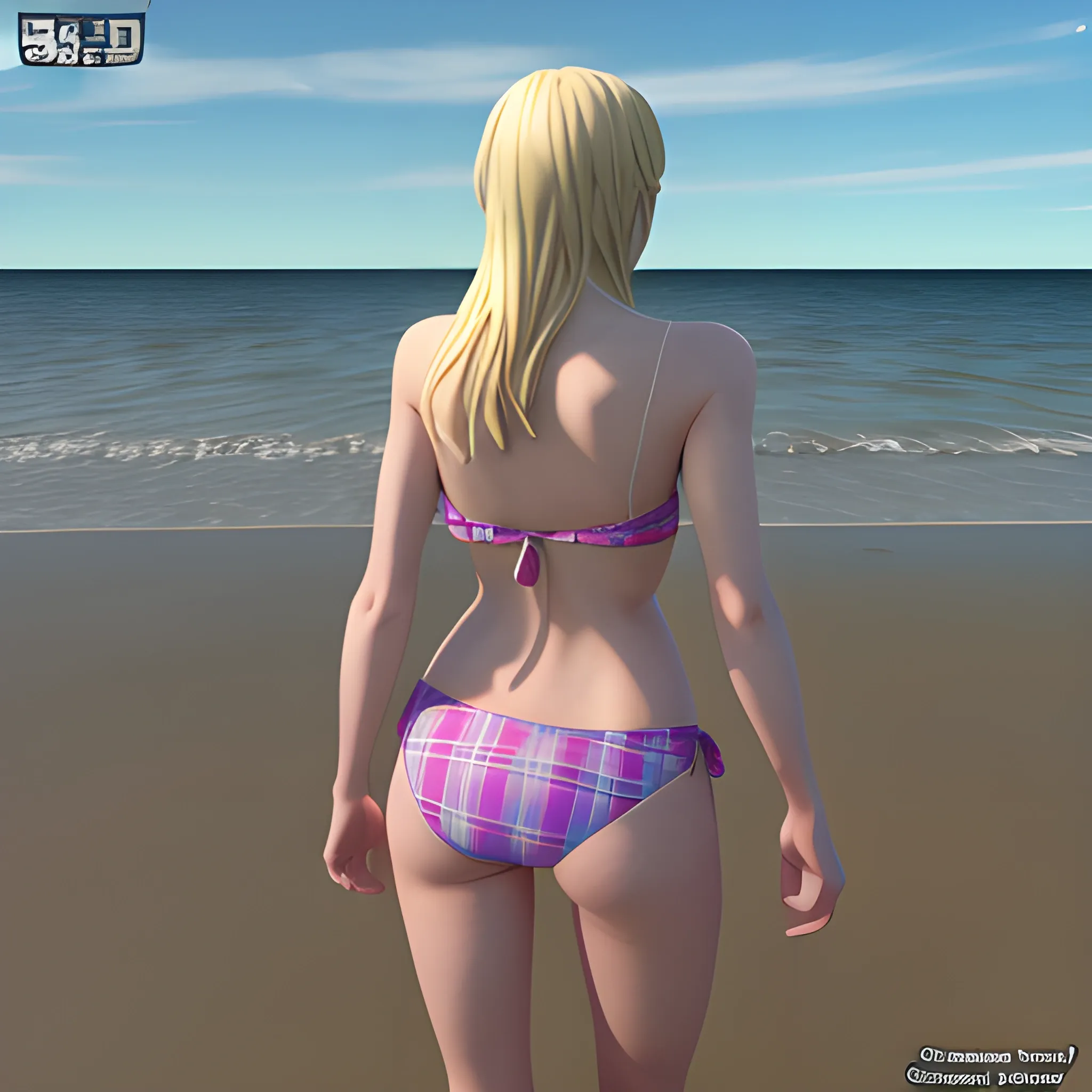 Gwen Stacy, , 3D, Beach, bikini, standing, Her back is turned