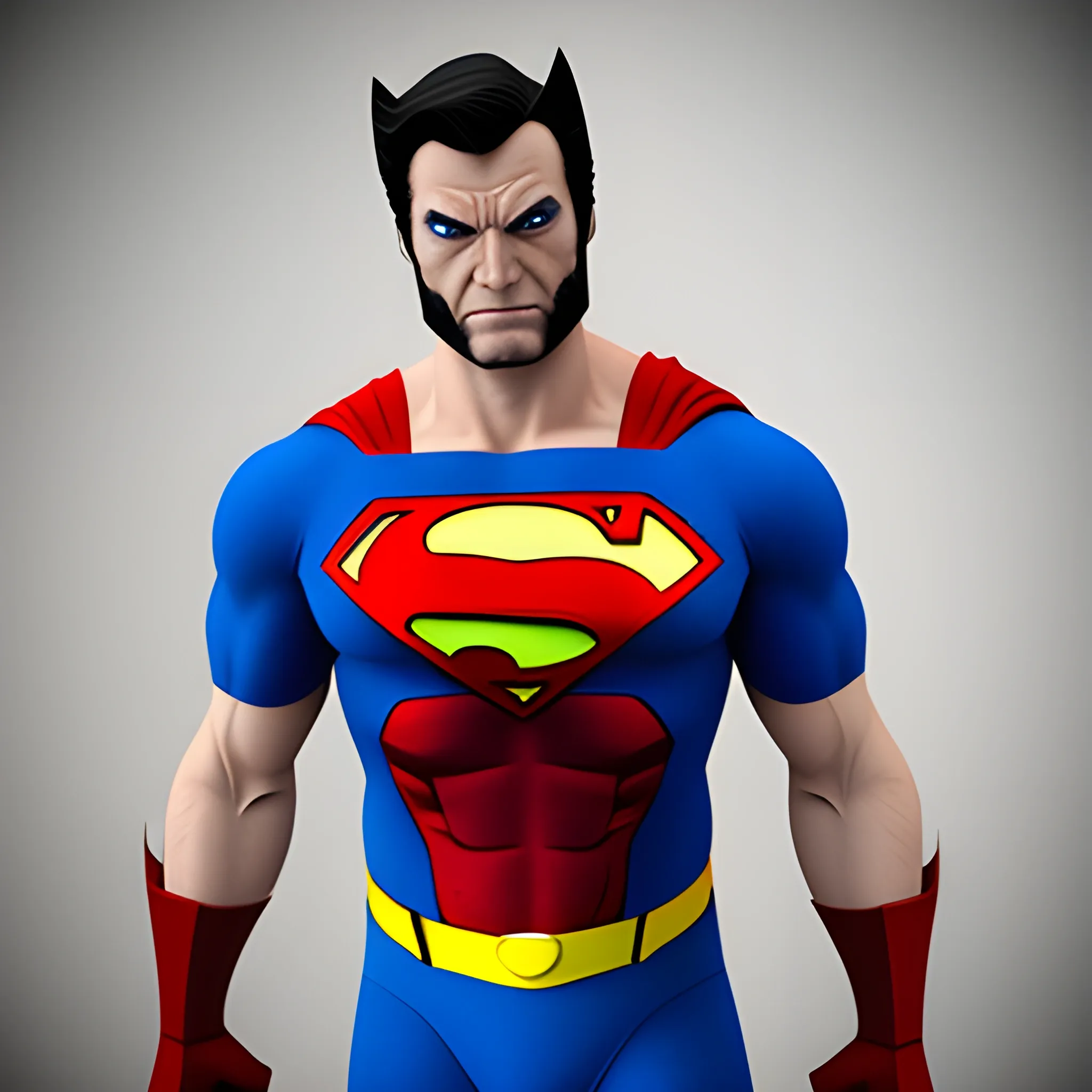 wolverine dressed as superman, 3D