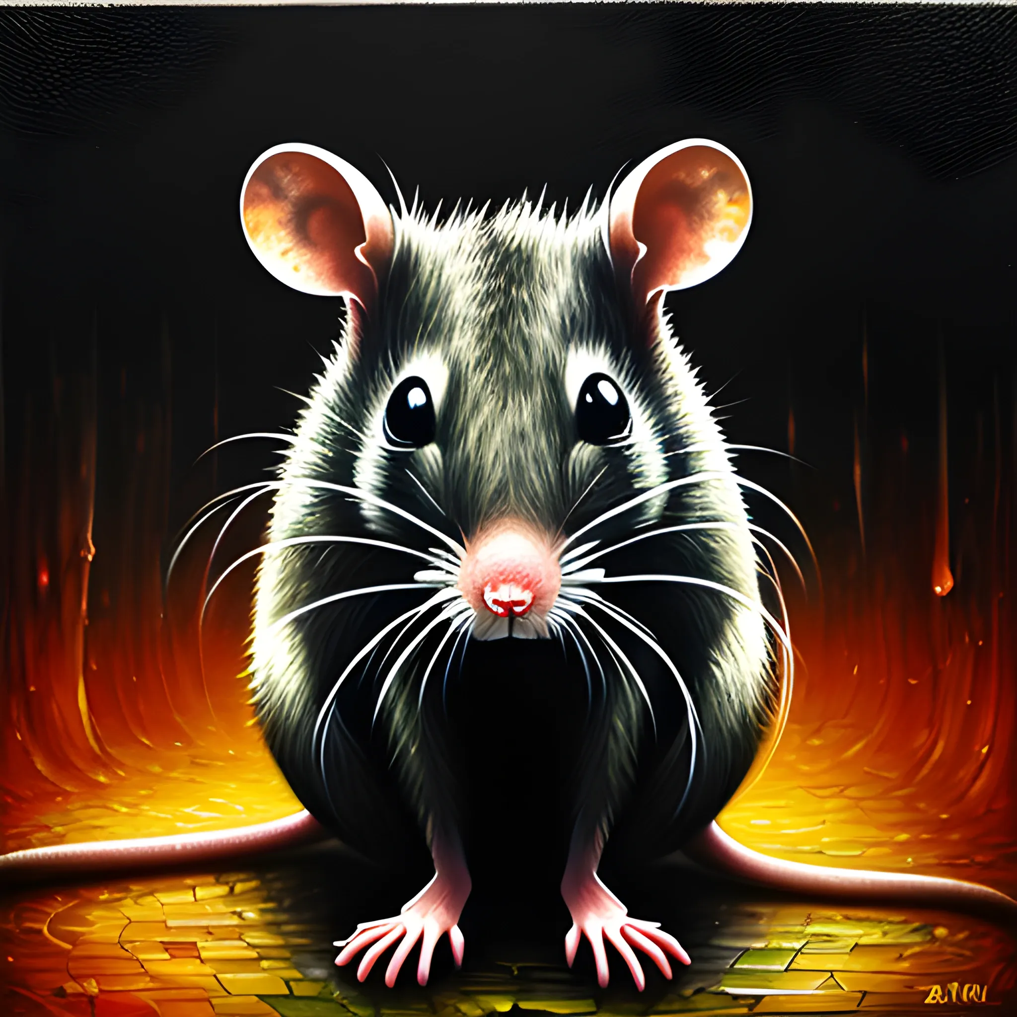 rat, underground, dark, Trippy, Oil Painting, sad