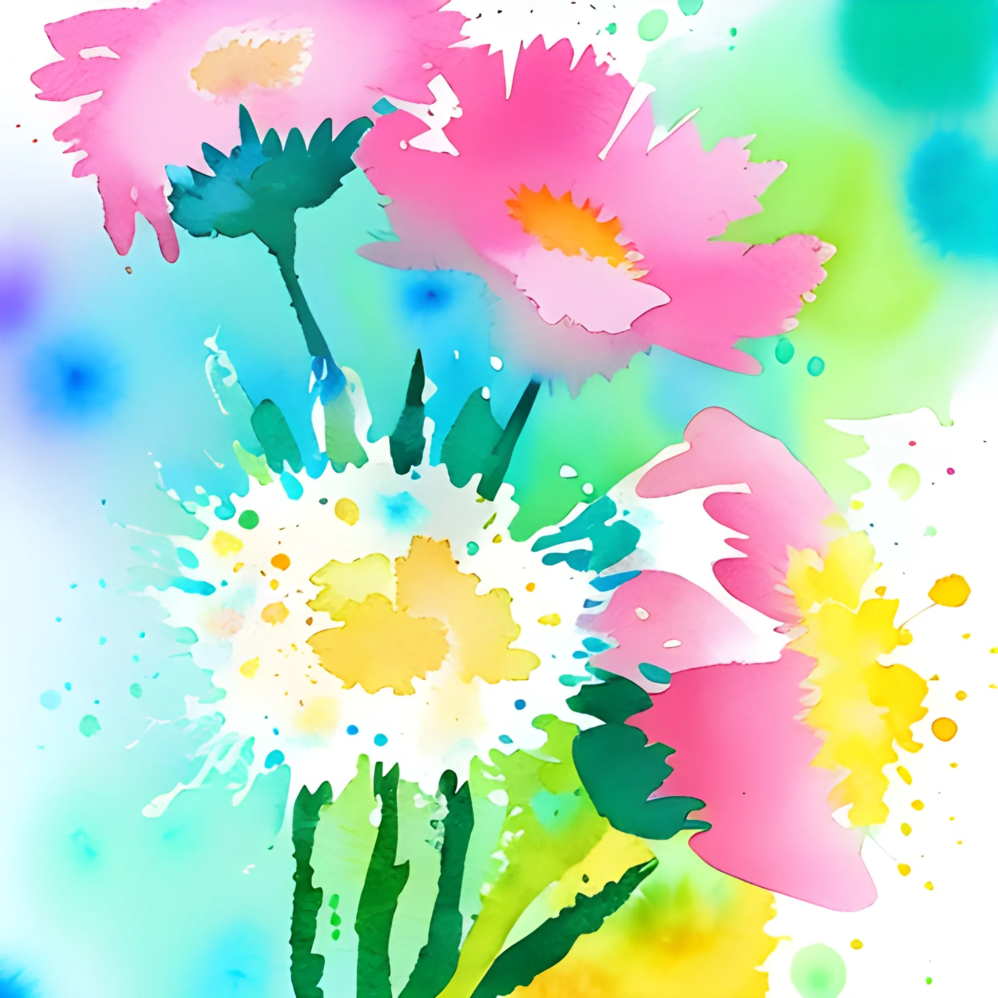 loose loose watercolor of flowers painterly, granular splatter dripping. very pastel colors, Water Color, clear background

