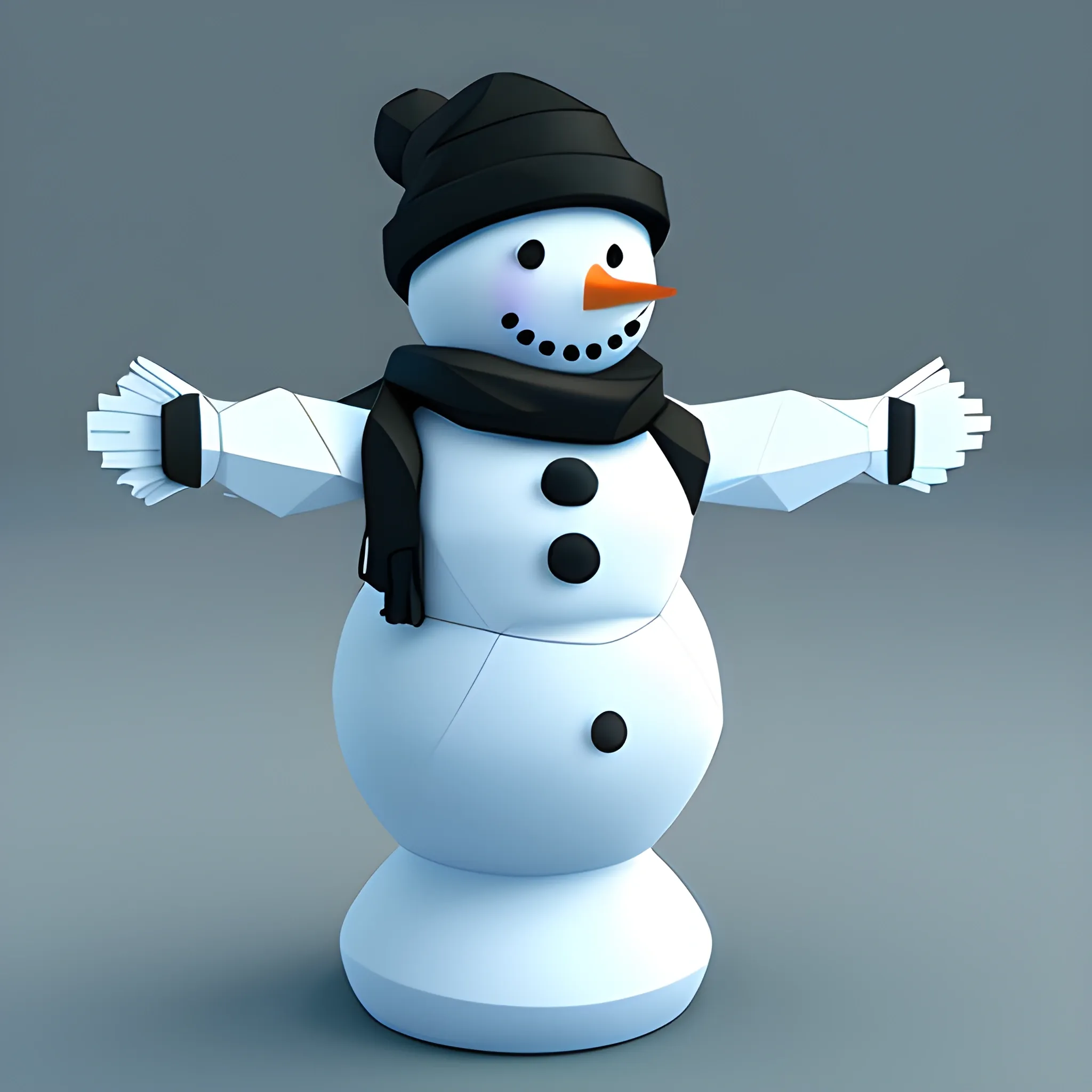 futuristic plastic snowman from 2096 low polygonal 3 d, post processin convert in comics 