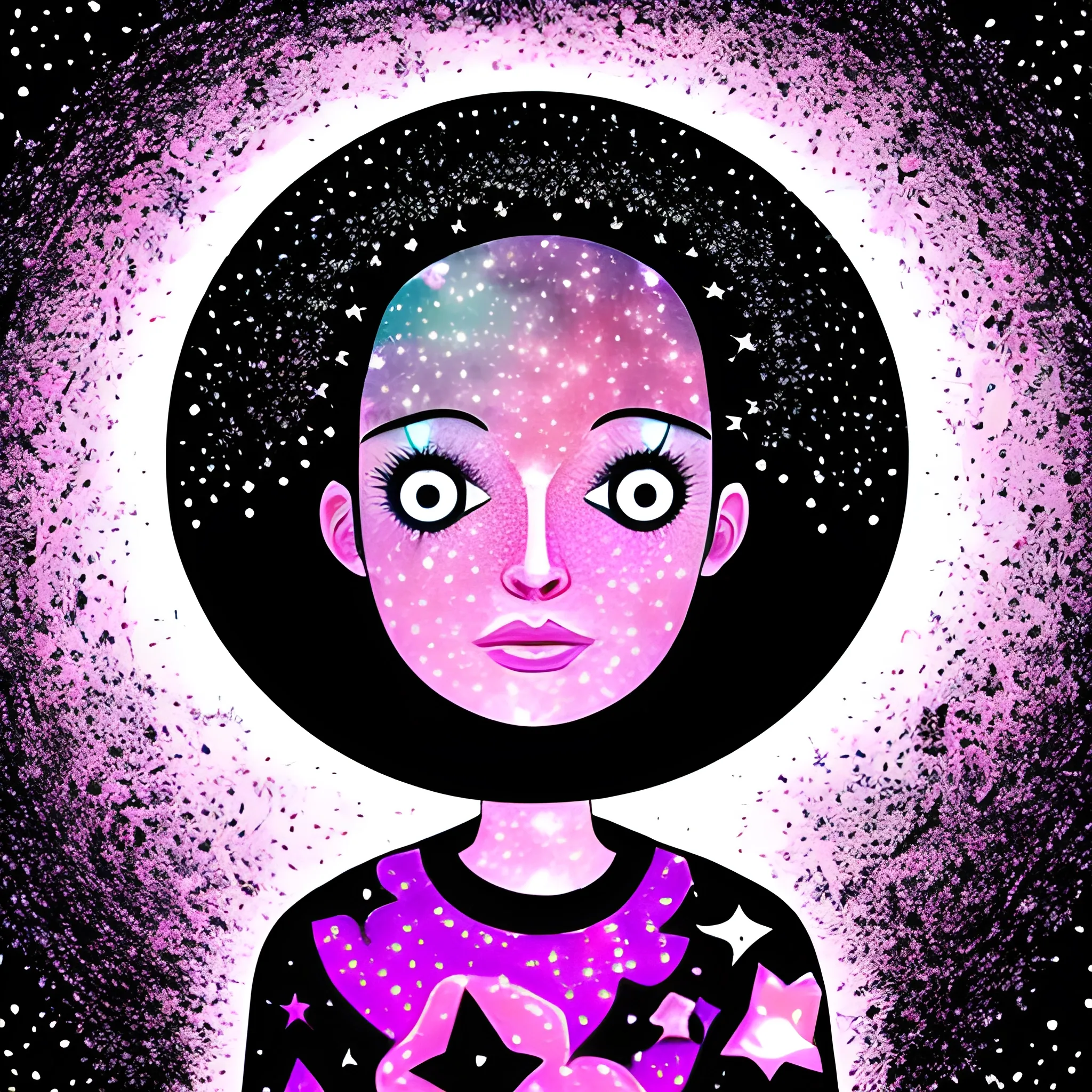 the night starry sky inside us, Trippy, Cartoon. Pink and black colors