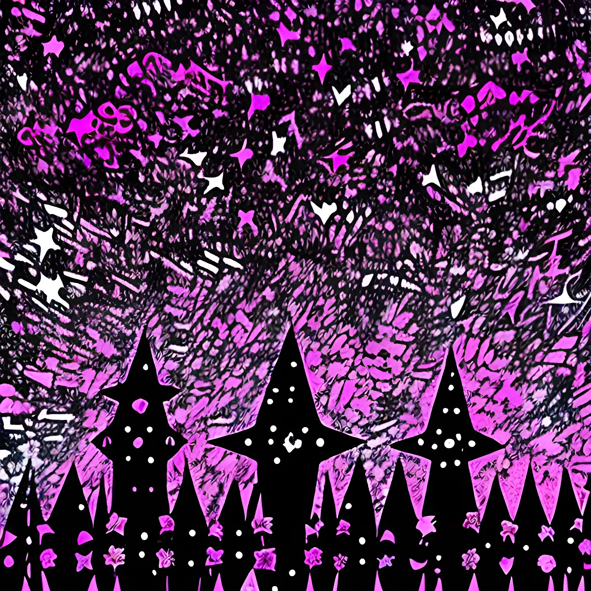 the night starry sky, Trippy, Cartoon. Pink and black colors