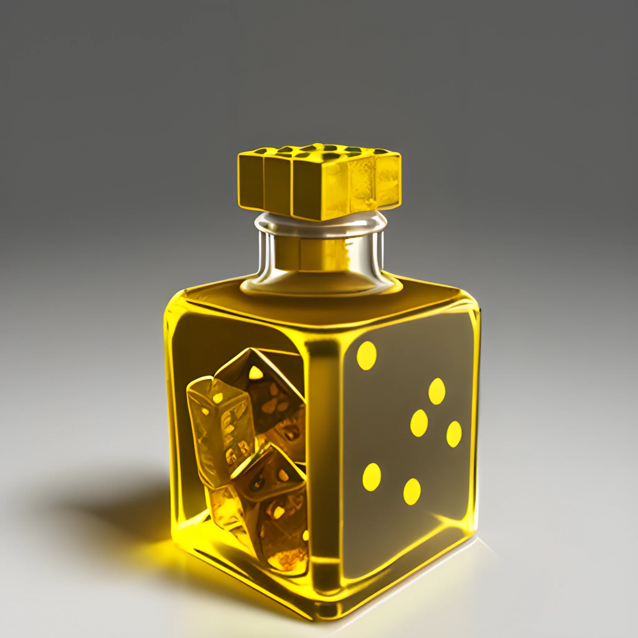 Golden dice  in a bottle