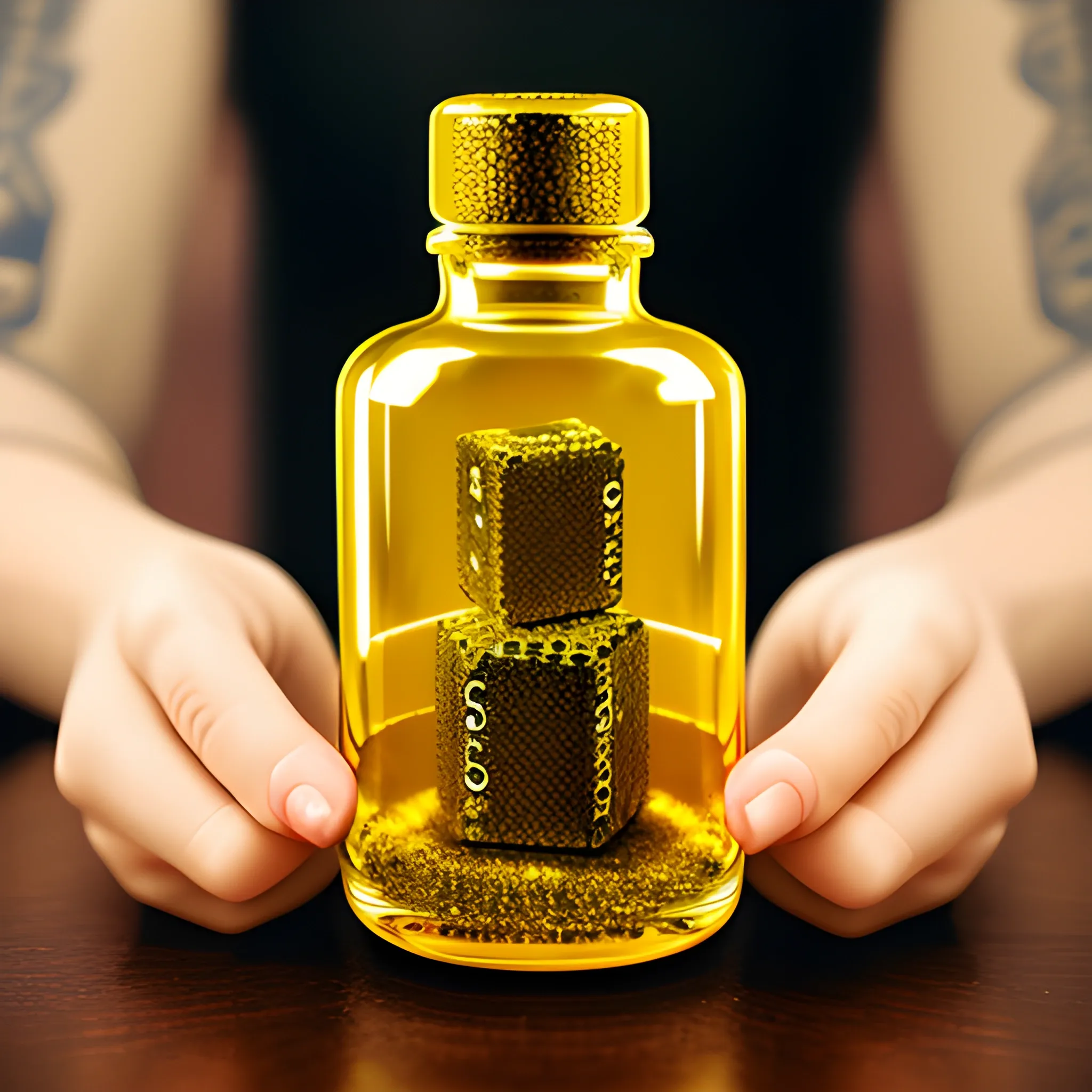 Golden dice  in a bottle