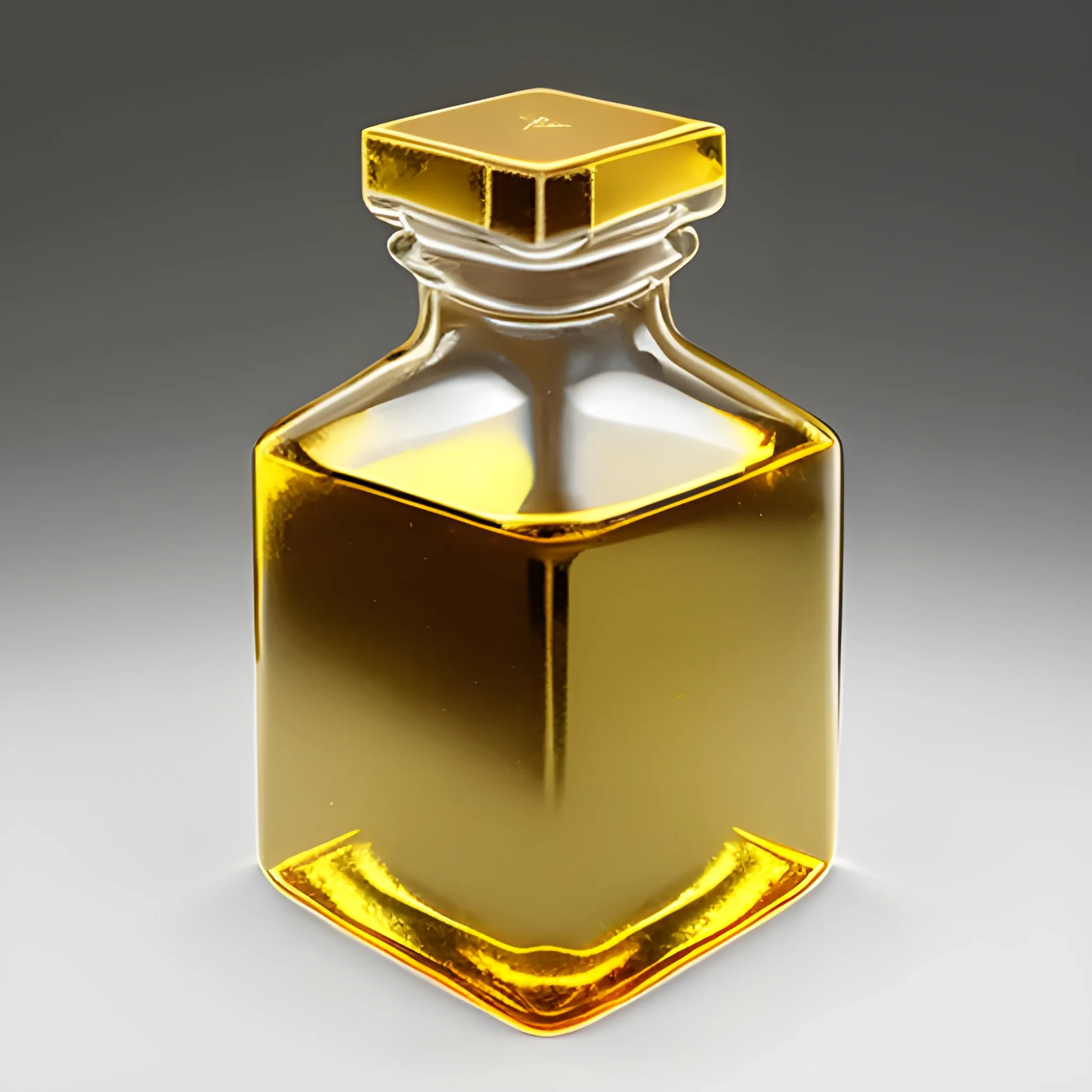  a Golden square dice  in a big bottle 