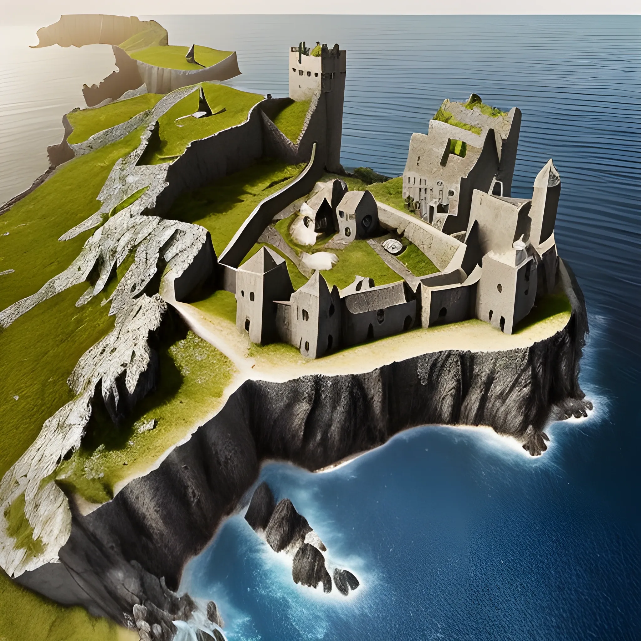 A dark huge medieval island in the middle of the ocean. rough, enormously high cliffs. known as Prison Island. Only the country's worst criminals are imprisoned there,
There a no trees. There is a village for the people who work at the prison. With a tavern and a bordell. The island resembles Ireland or Scotland
