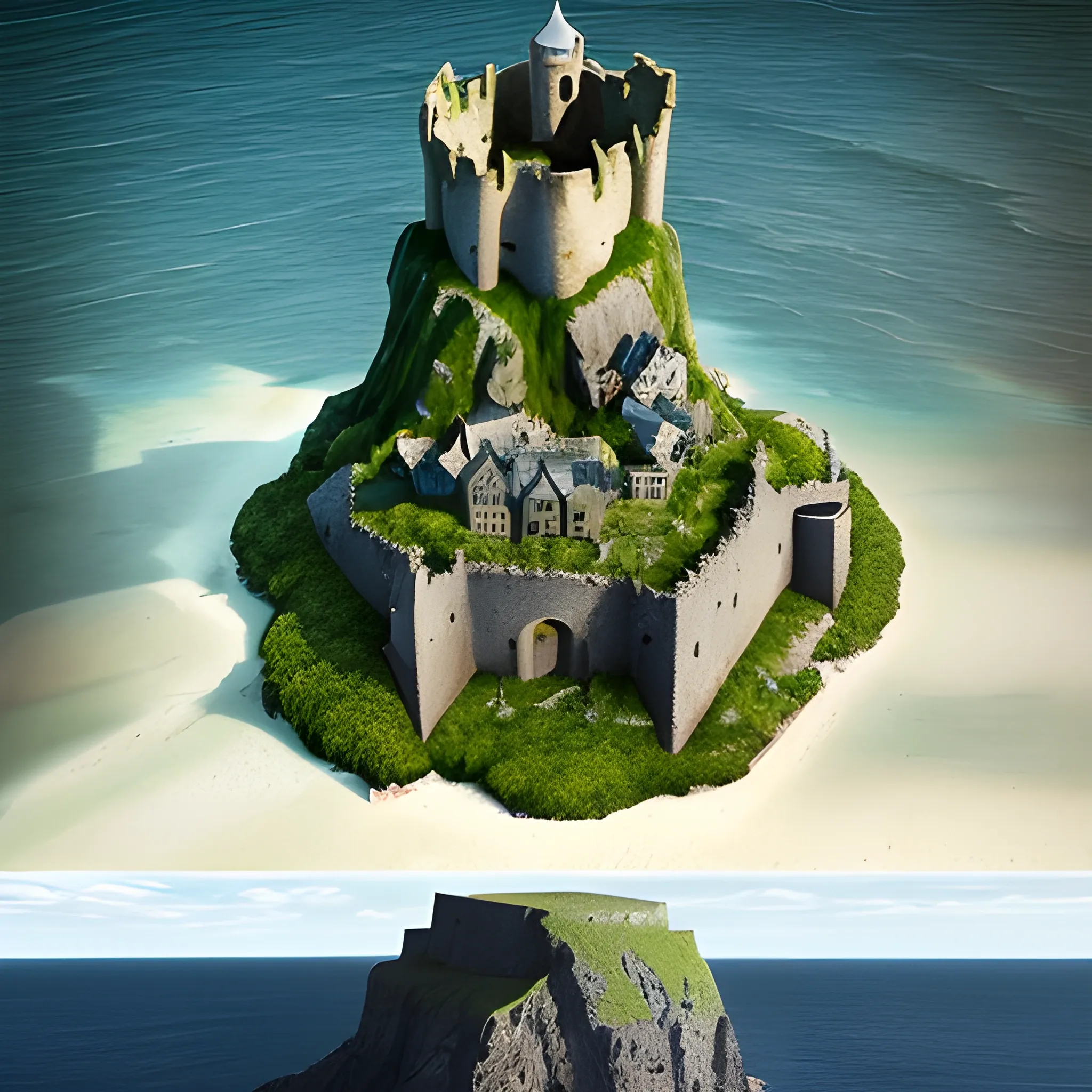 A dark huge medieval island in the middle of the ocean. rough, enormously high cliffs. known as Prison Island. Only the country's worst criminals are imprisoned there,
There a no trees. There is a village for the people who work at the prison. With a tavern and a bordell. The island resembles Ireland or Scotland
, Water Color, Trippy