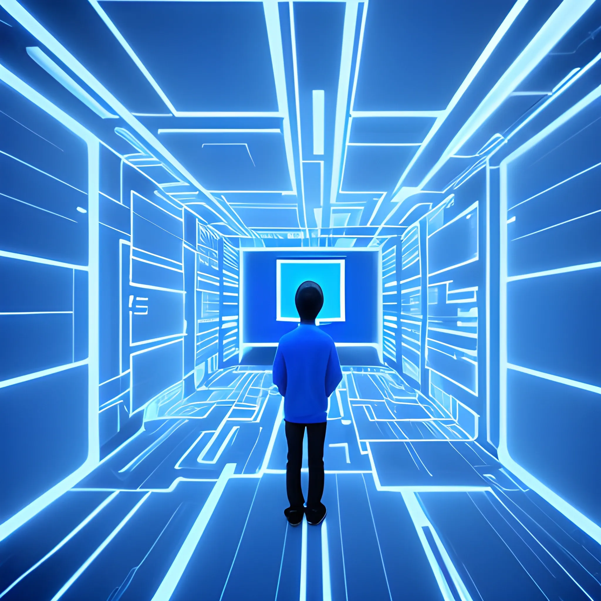  person coding in a blue room
