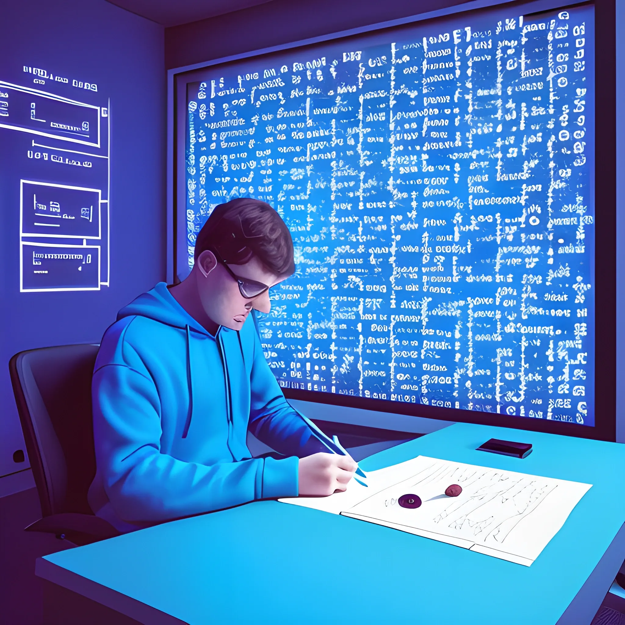 focus a person writing dart code in a blu room